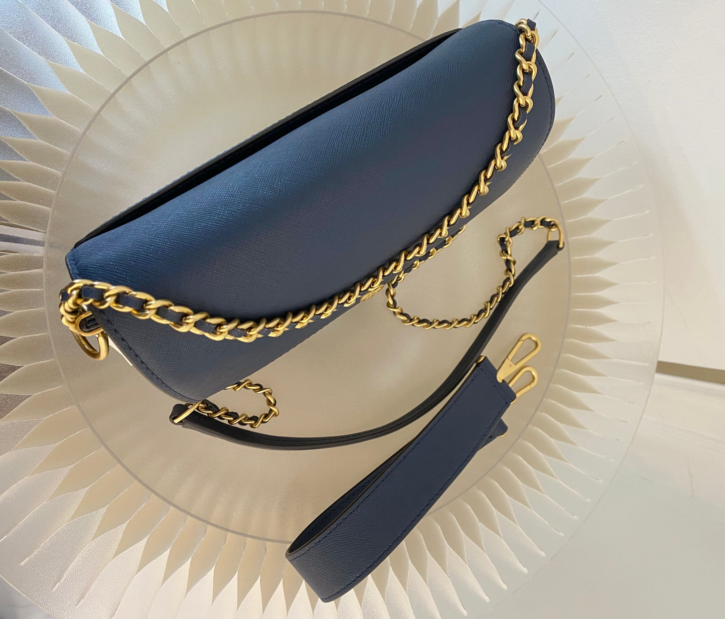 TORY BURCH Robinson Colorblock Double Strap Blue Bag