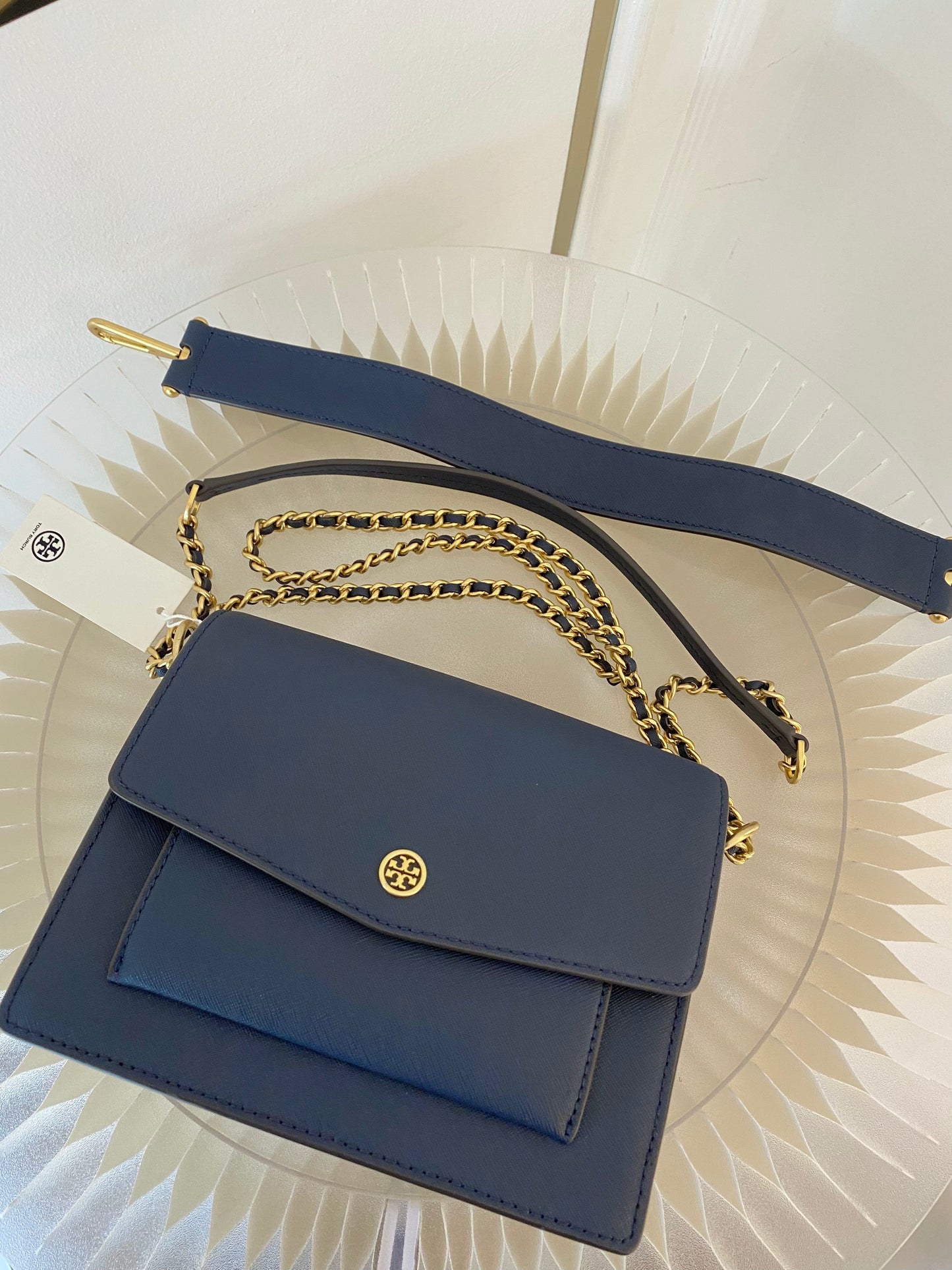 TORY BURCH Robinson Colorblock Double Strap Blue Bag