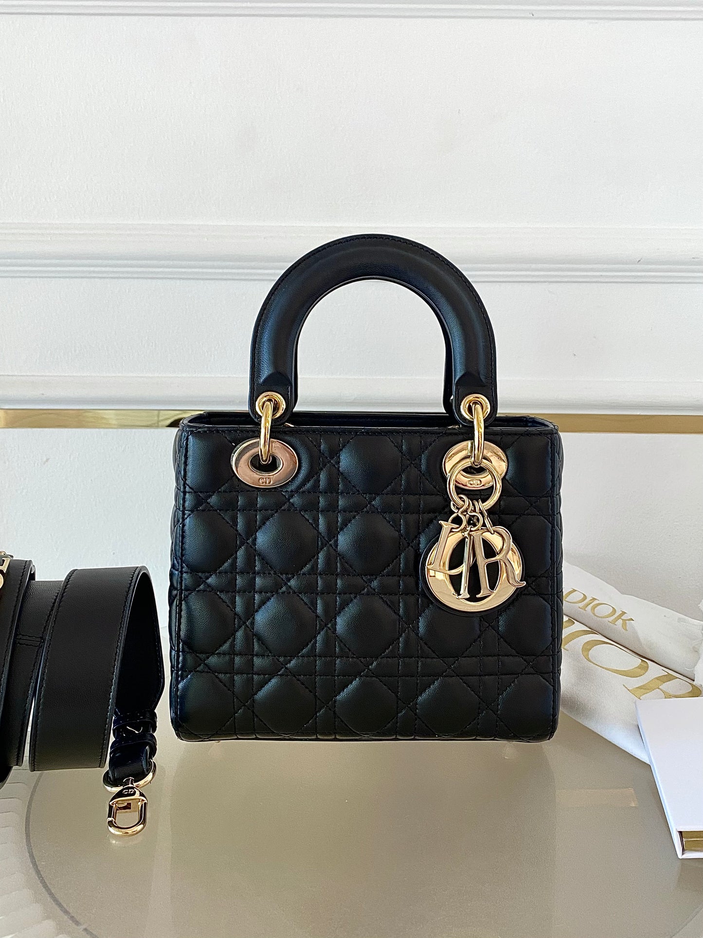 DIOR Lady D Small Black w/ ABC Strap SHW