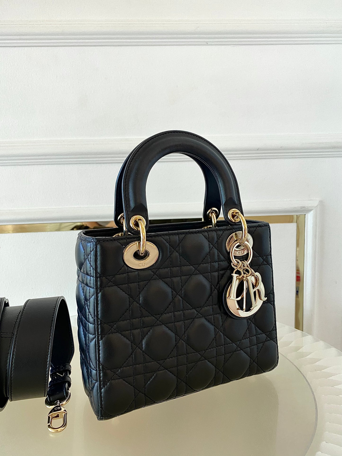DIOR Lady D Small Black w/ ABC Strap SHW