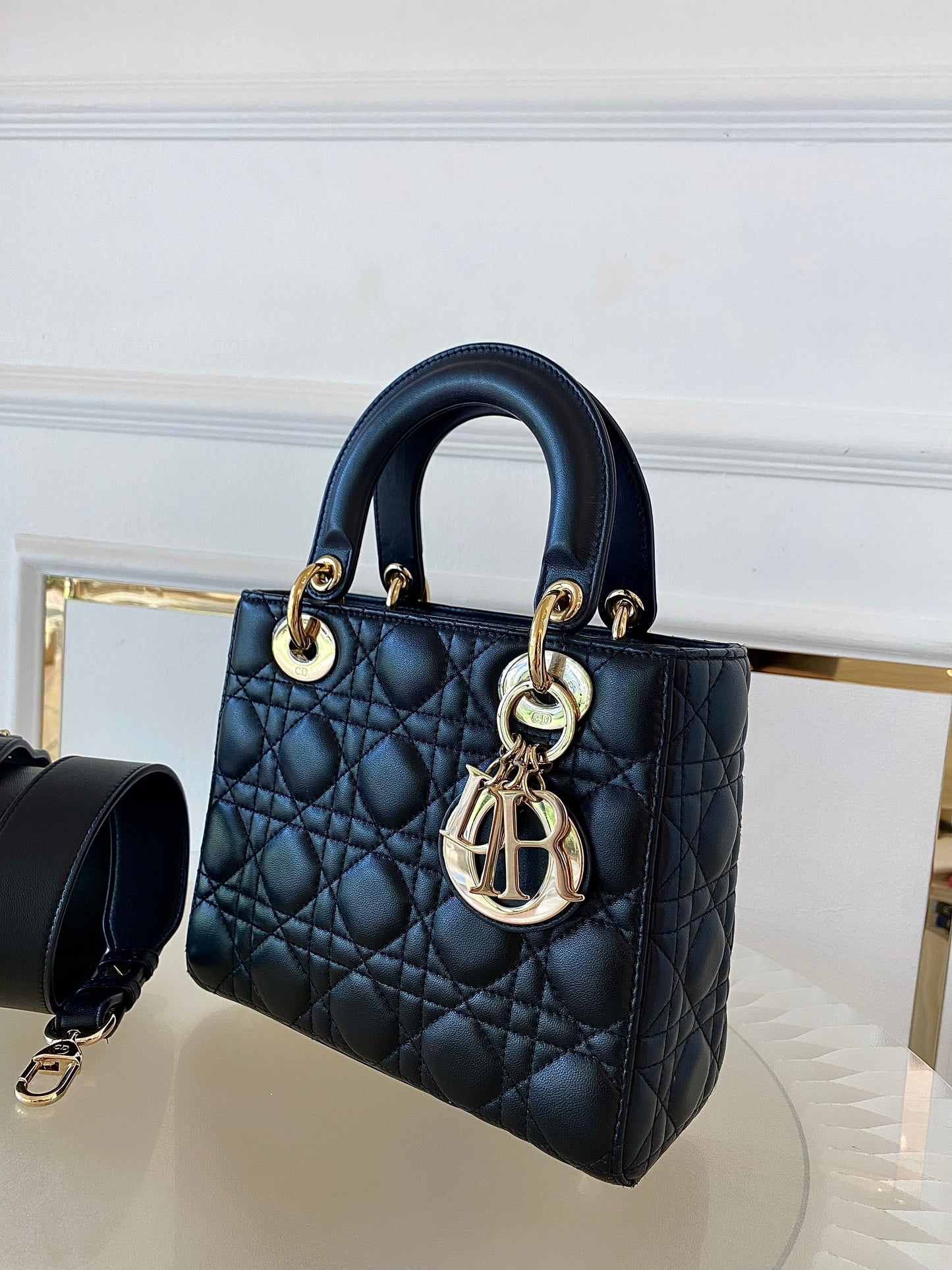 DIOR Lady D Small Black w/ ABC Strap SHW