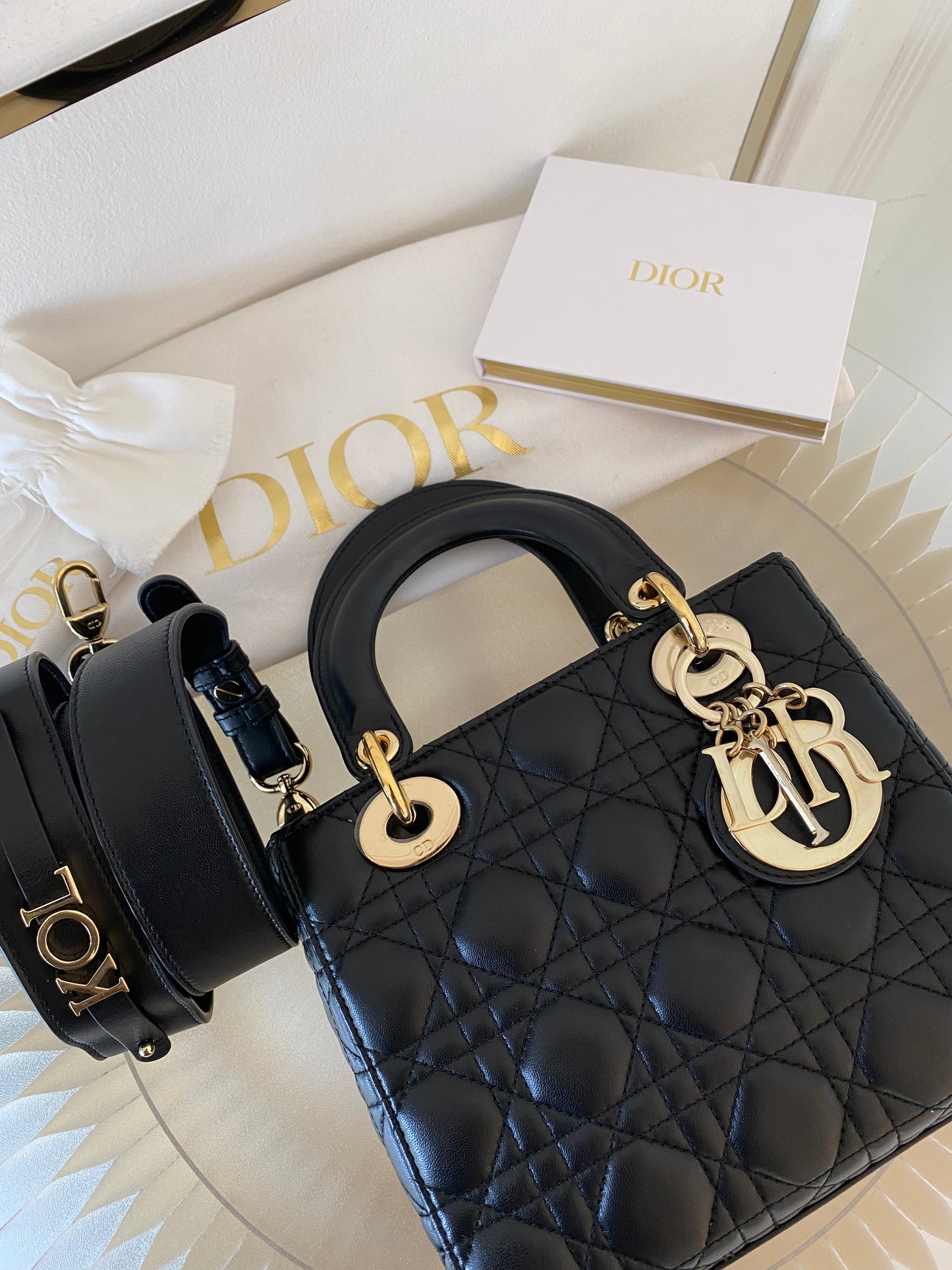 DIOR Lady D Small Black w/ ABC Strap SHW