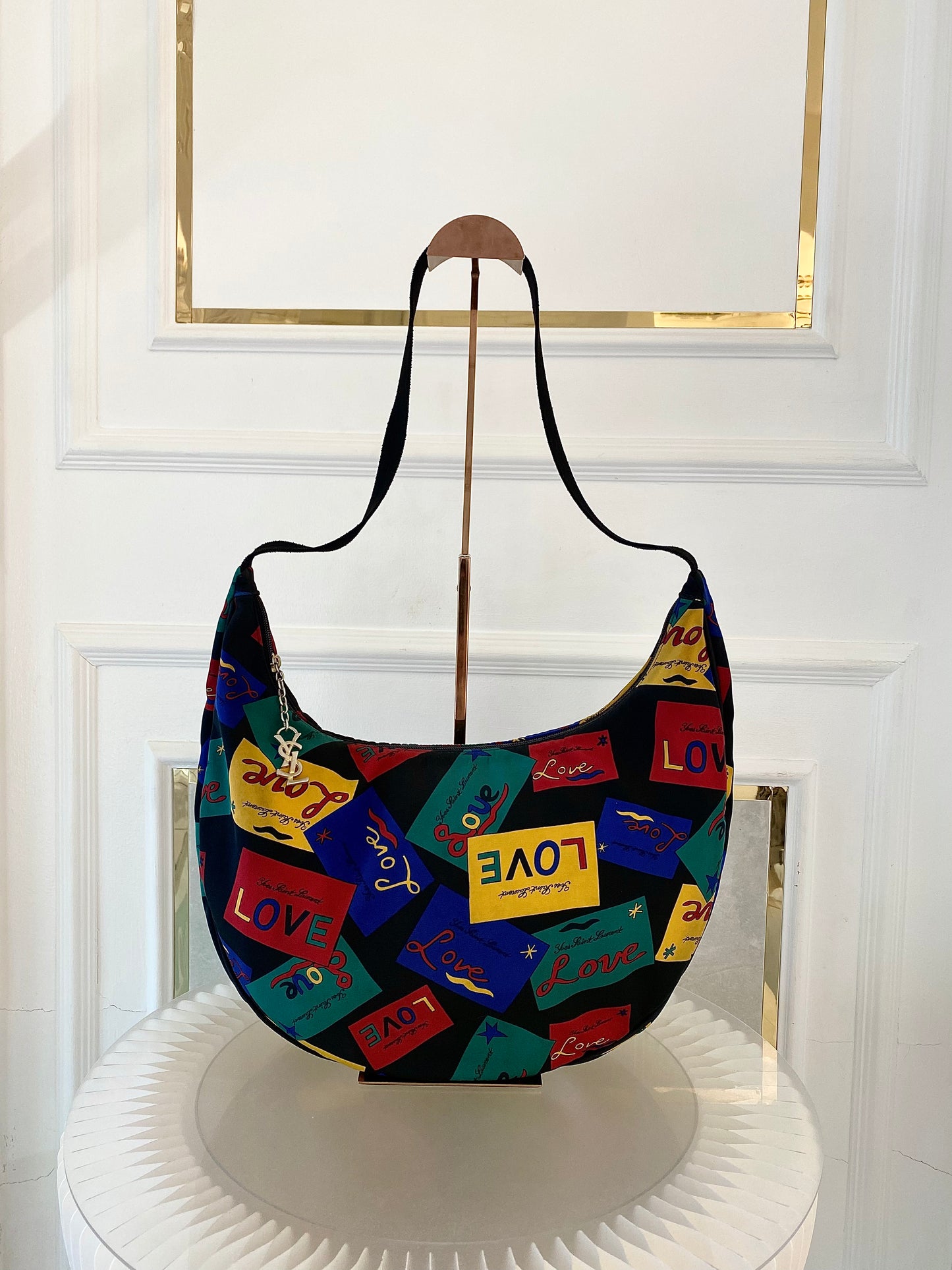 Yves Saint Laurent Vintage “ LOVE “ Print Nylon Canvas Hobo Shoulder Bag