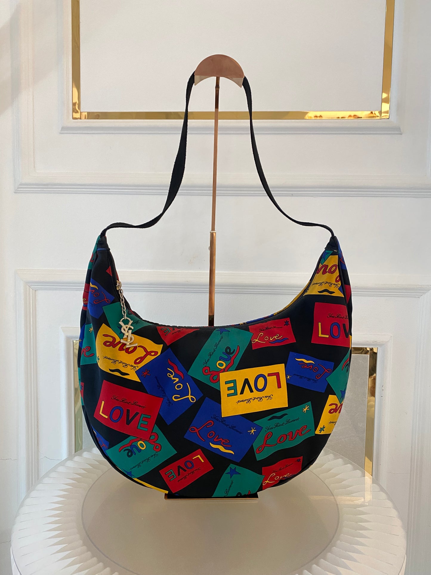 Yves Saint Laurent Vintage “ LOVE “ Print Nylon Canvas Hobo Shoulder Bag