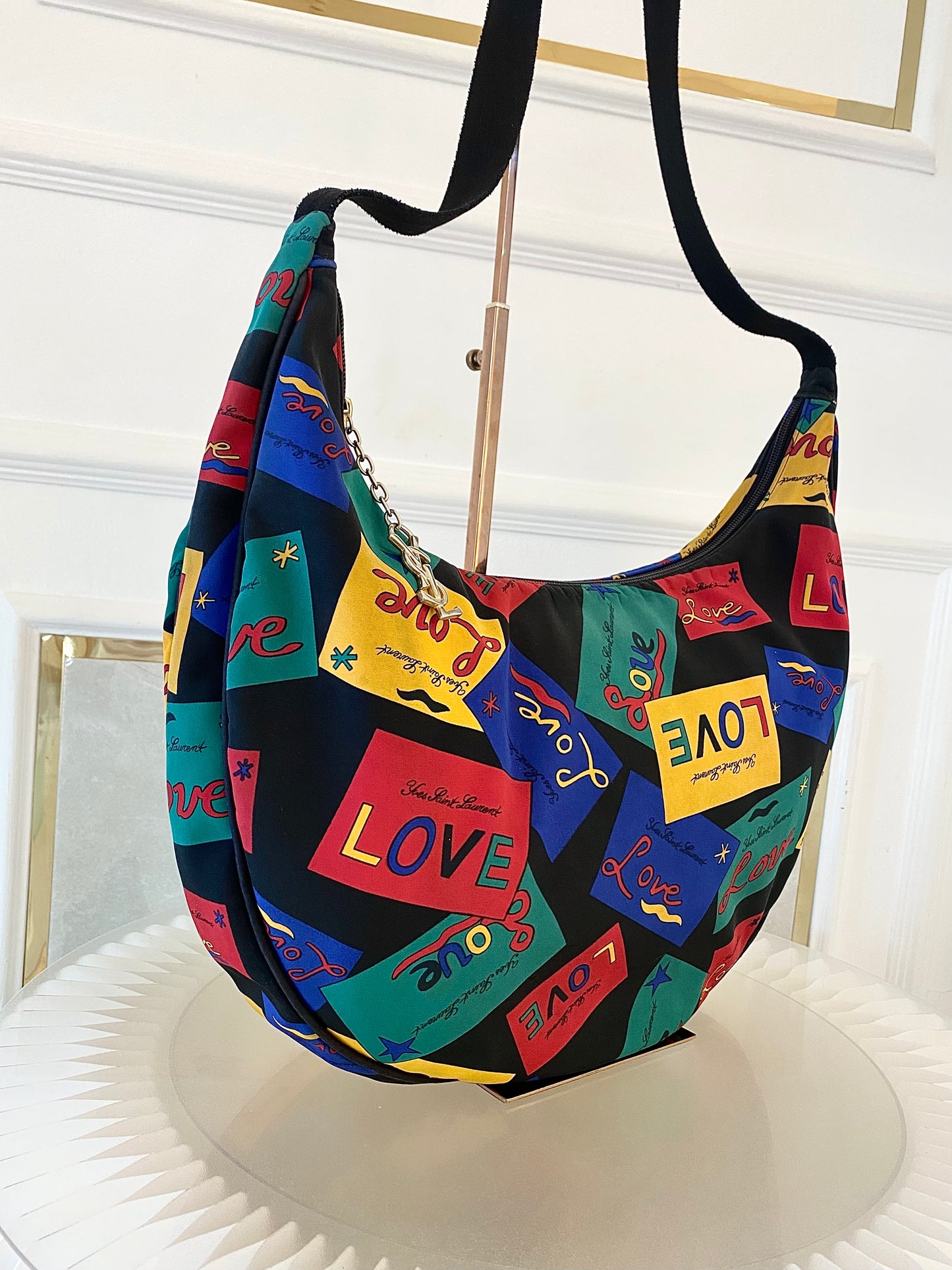 Yves Saint Laurent Vintage “ LOVE “ Print Nylon Canvas Hobo Shoulder Bag