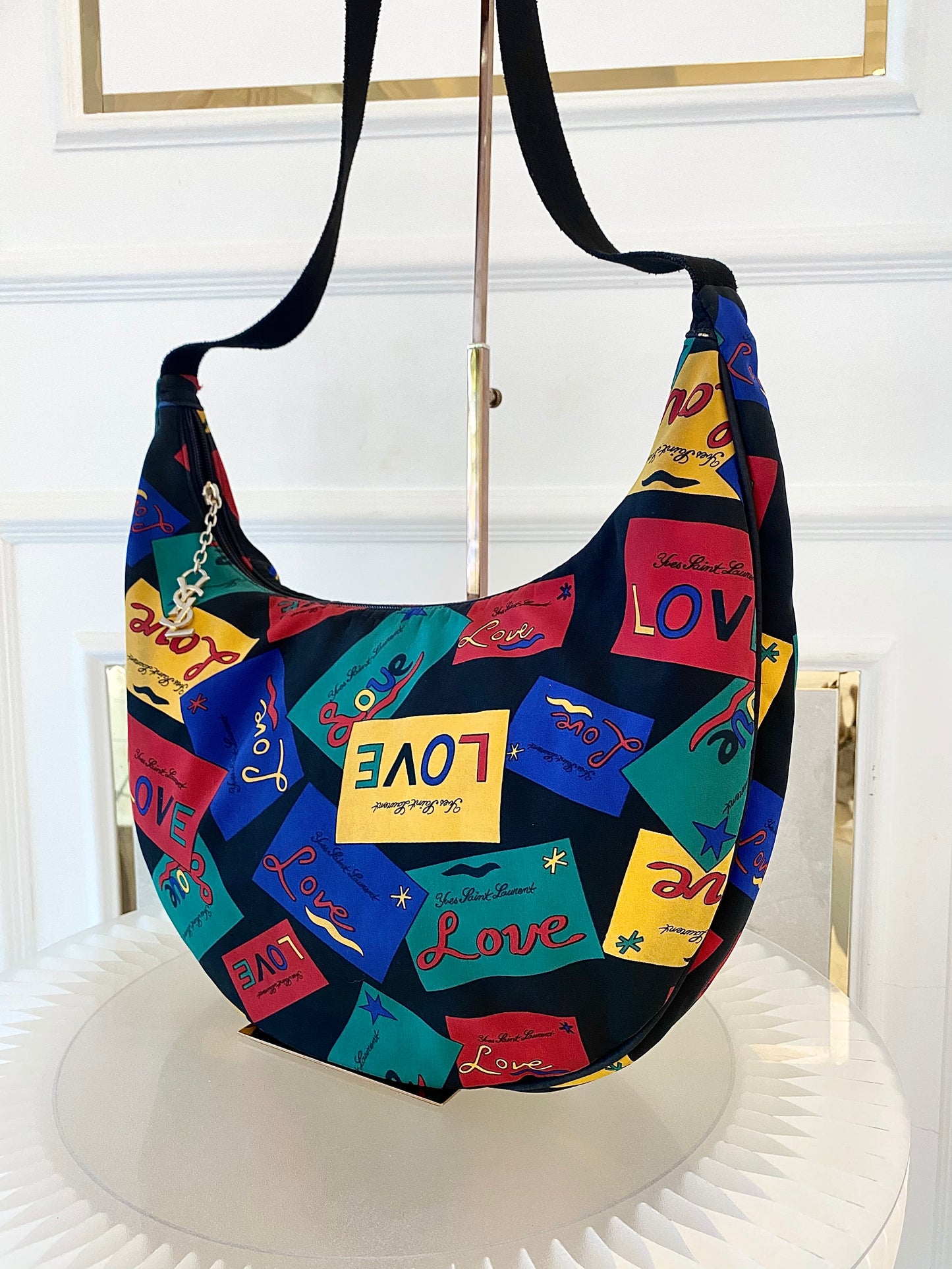 Yves Saint Laurent Vintage “ LOVE “ Print Nylon Canvas Hobo Shoulder Bag