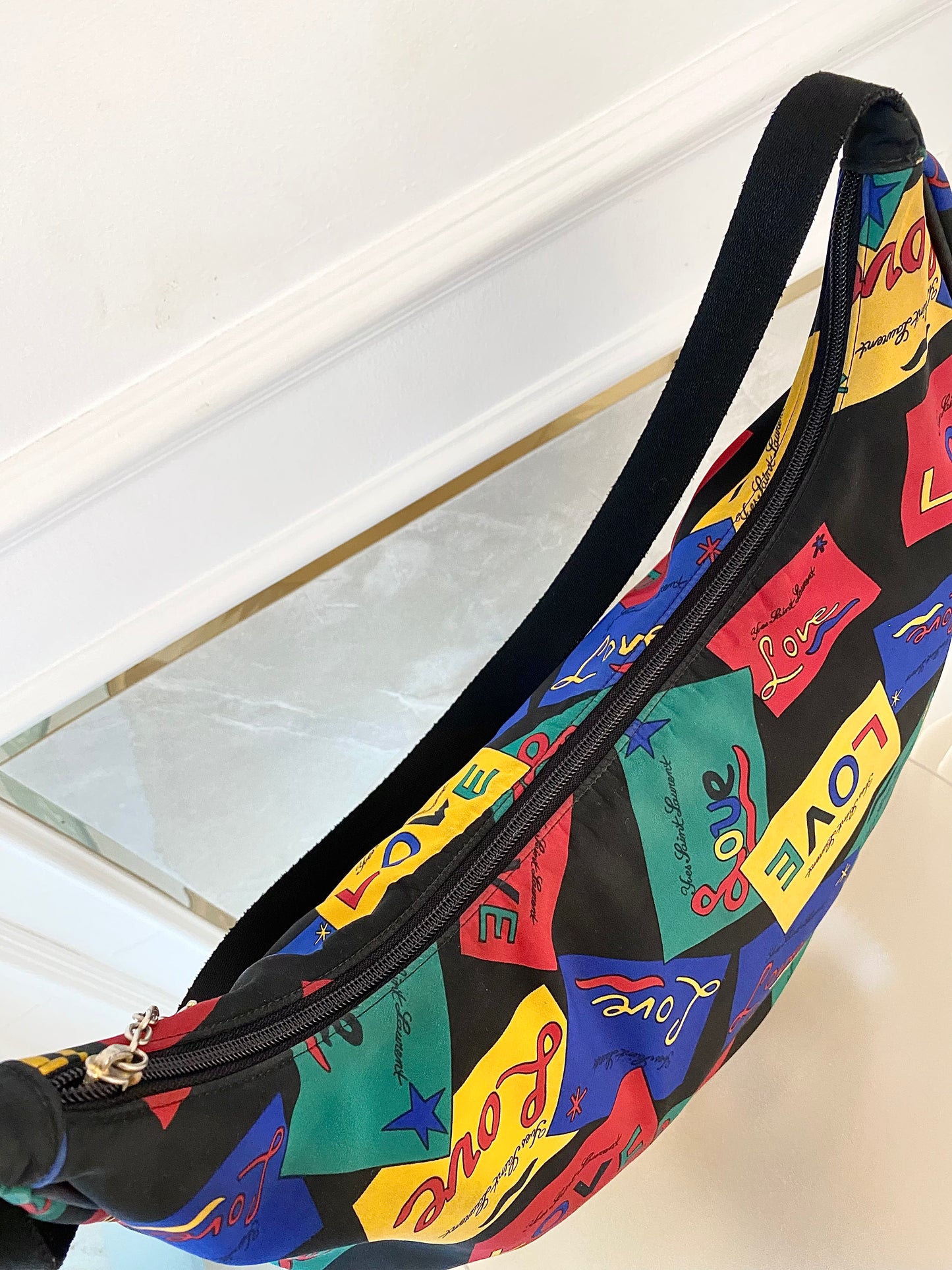Yves Saint Laurent Vintage “ LOVE “ Print Nylon Canvas Hobo Shoulder Bag