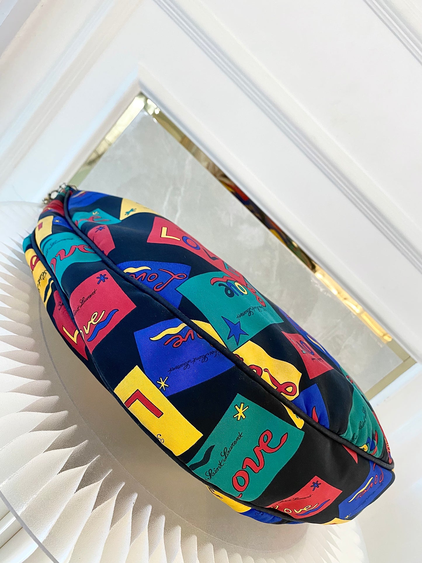 Yves Saint Laurent Vintage “ LOVE “ Print Nylon Canvas Hobo Shoulder Bag