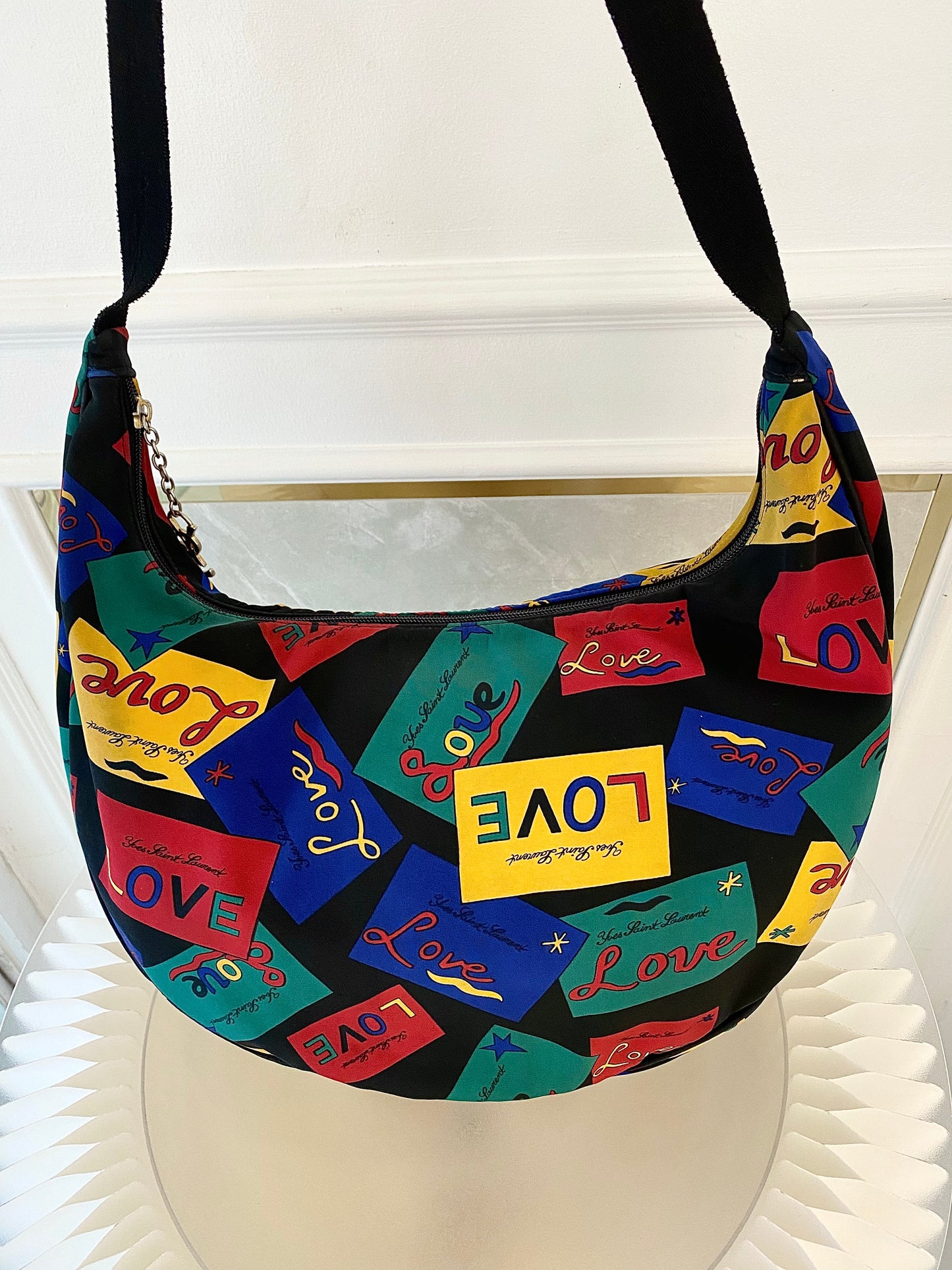 Yves Saint Laurent Vintage “ LOVE “ Print Nylon Canvas Hobo Shoulder Bag