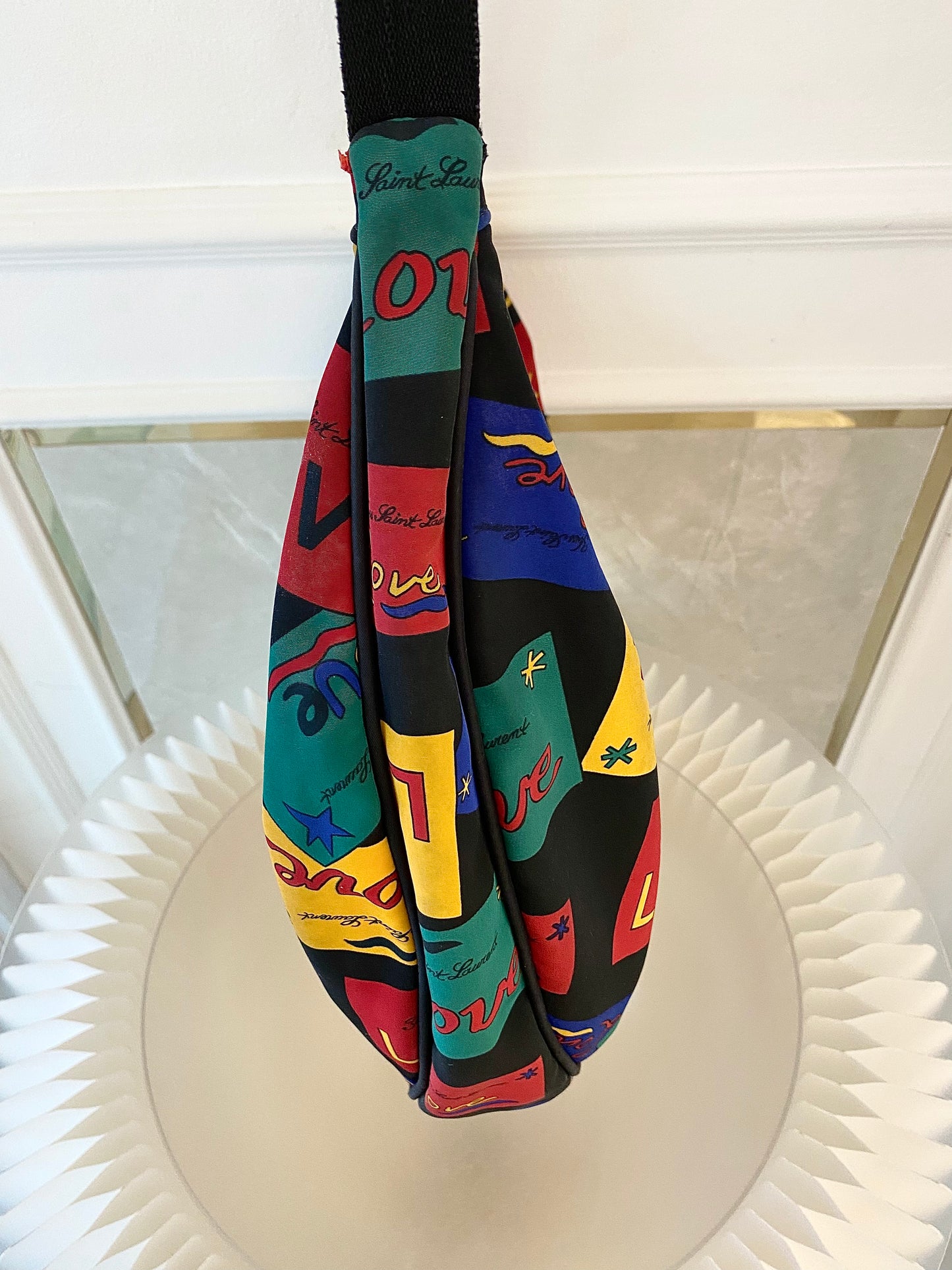 Yves Saint Laurent Vintage “ LOVE “ Print Nylon Canvas Hobo Shoulder Bag