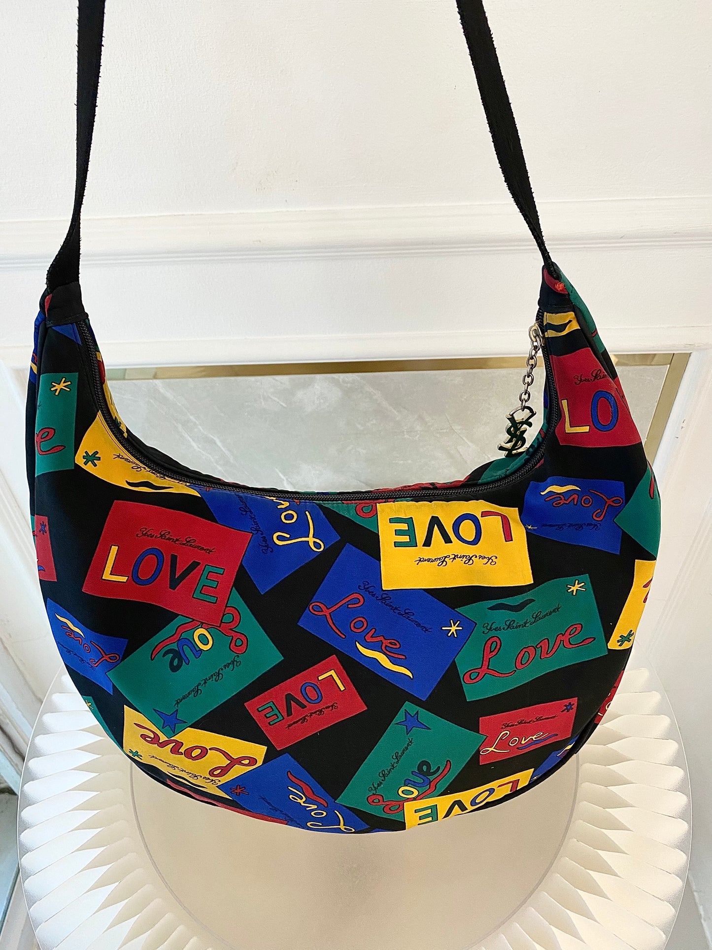 Yves Saint Laurent Vintage “ LOVE “ Print Nylon Canvas Hobo Shoulder Bag