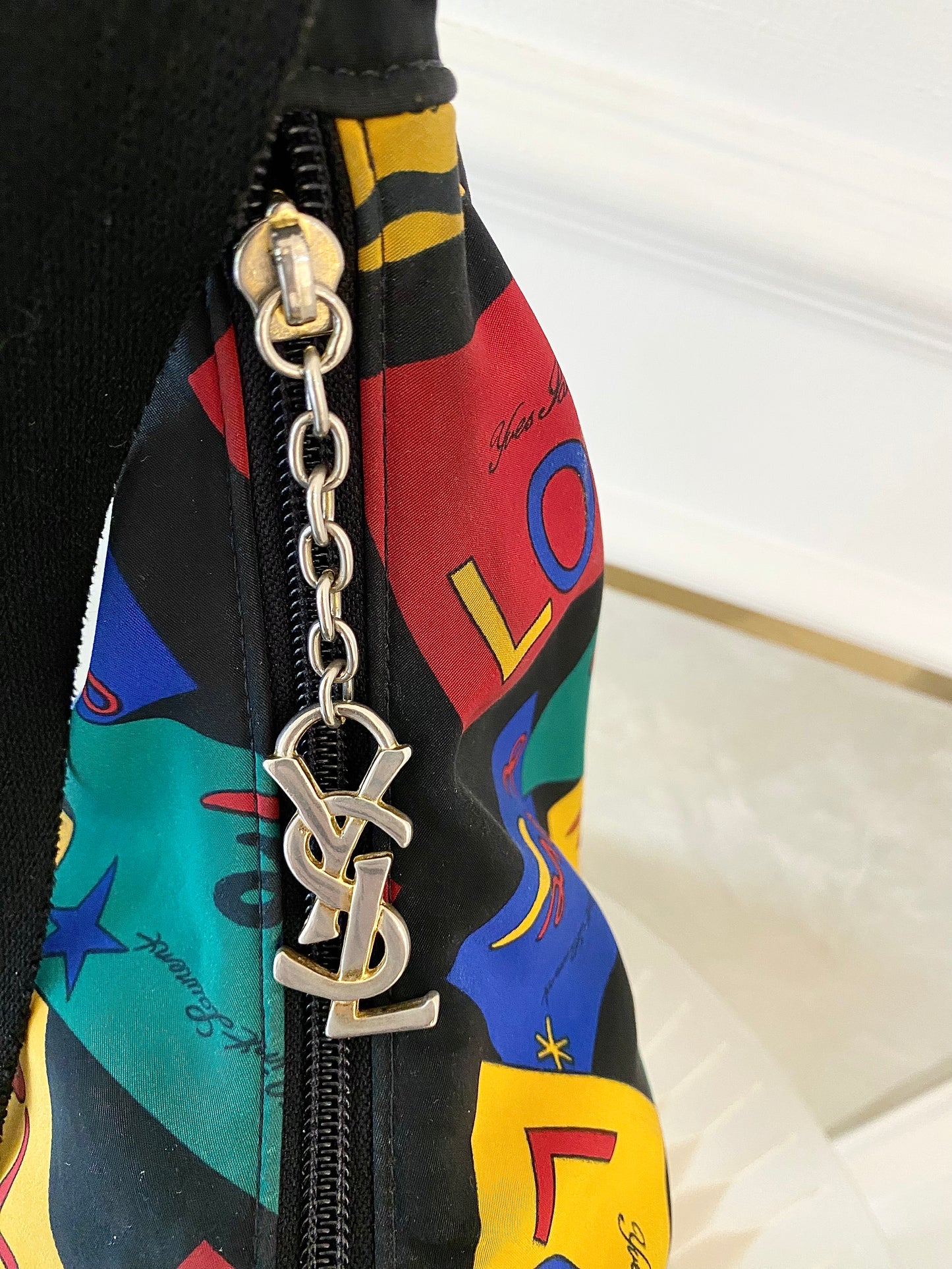 Yves Saint Laurent Vintage “ LOVE “ Print Nylon Canvas Hobo Shoulder Bag