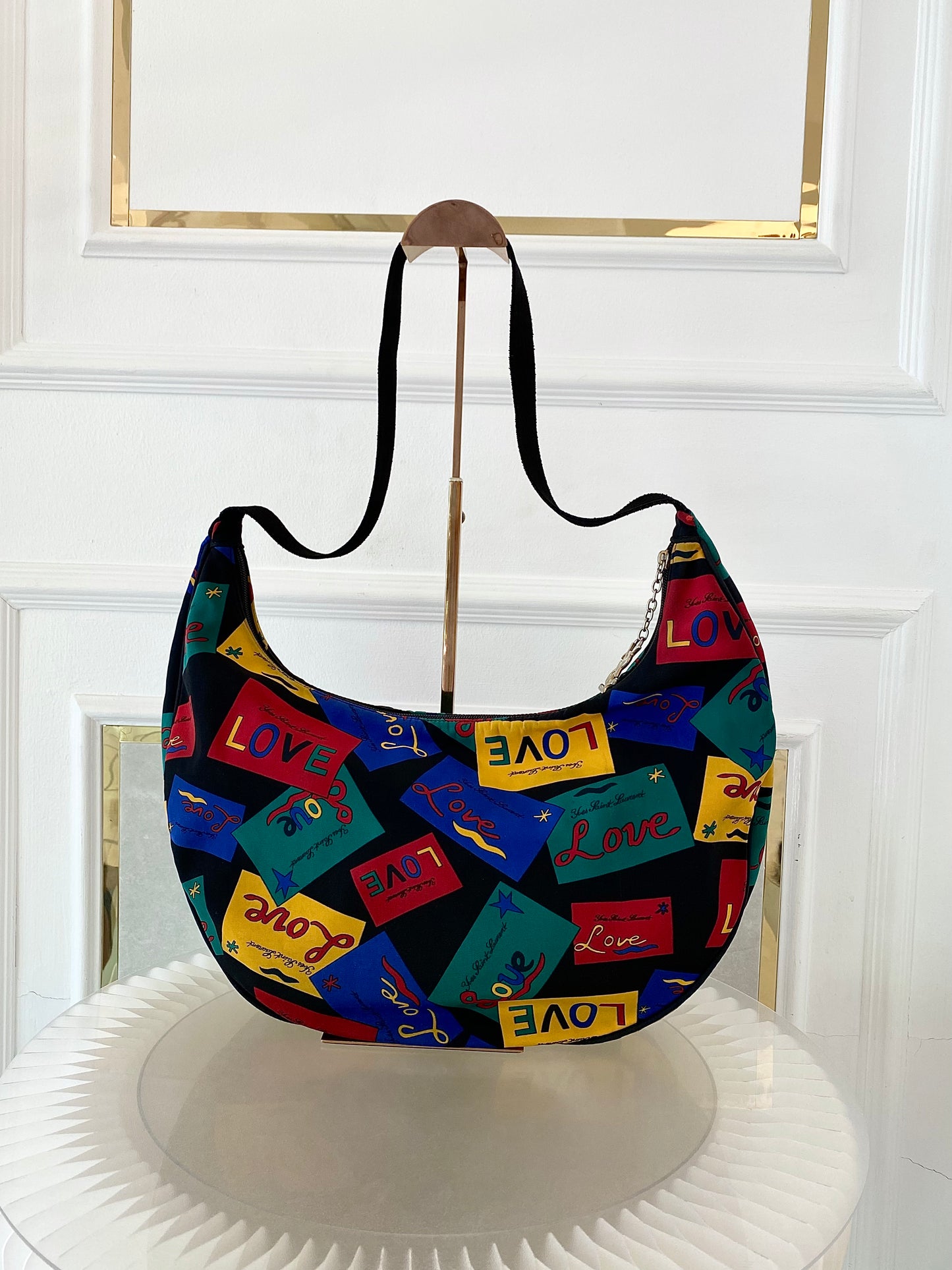 Yves Saint Laurent Vintage “ LOVE “ Print Nylon Canvas Hobo Shoulder Bag