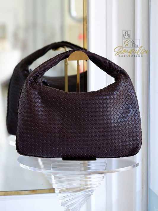 BOTTEGA VENETA Dark Brown Intrecciato Leather Woven Hobo Bag