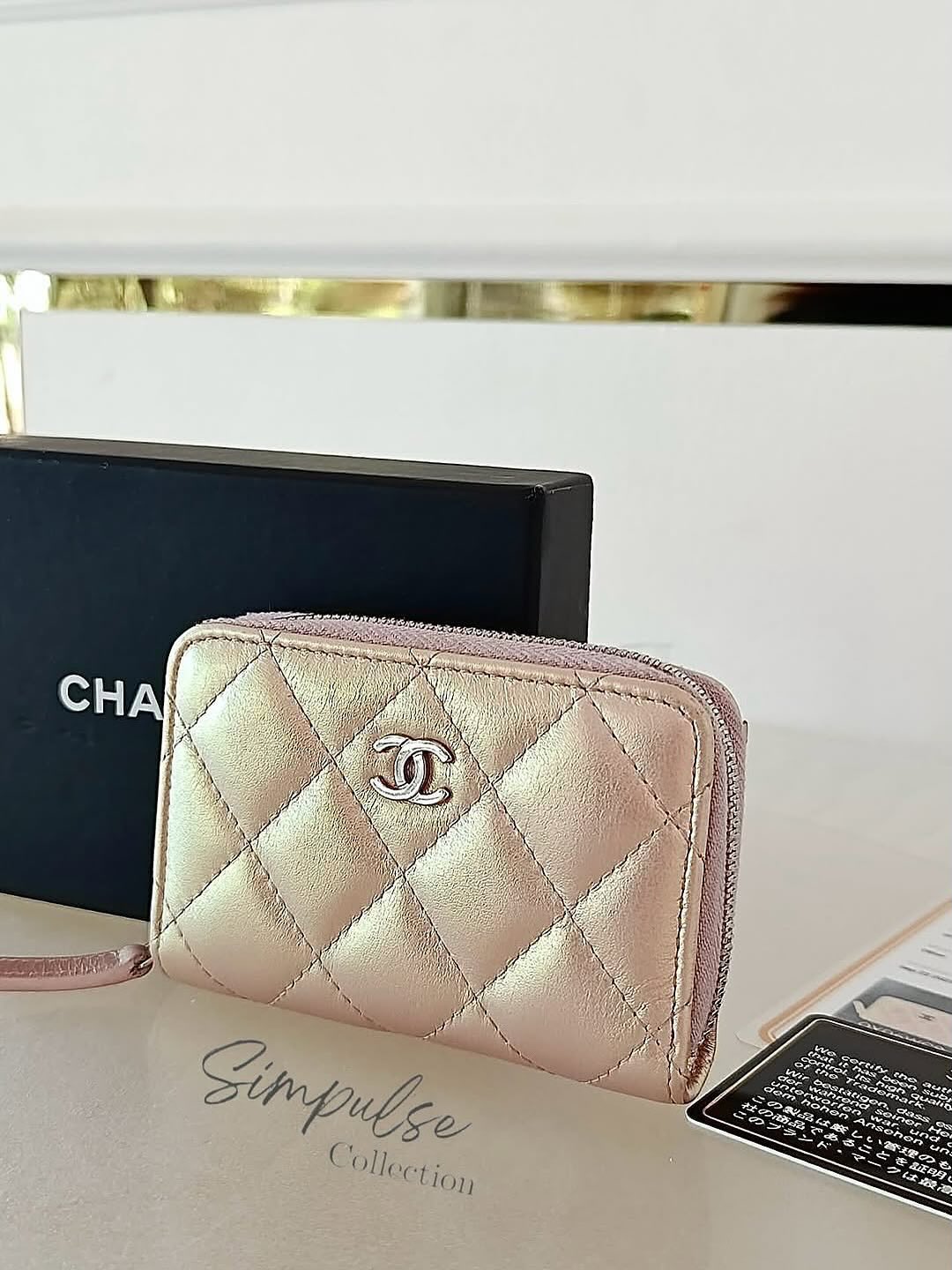 Chanel Cc Zip Pink Quilted Irediscent Leather Coin Purse