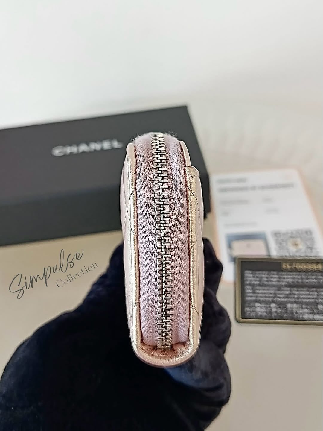 Chanel Cc Zip Pink Quilted Irediscent Leather Coin Purse