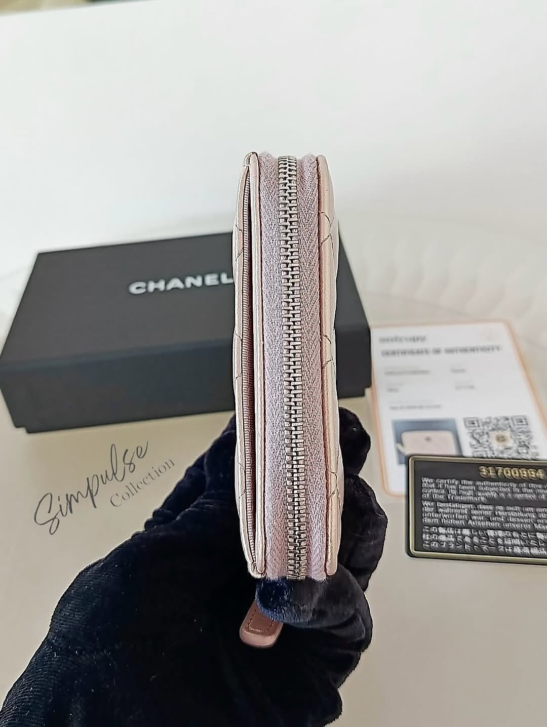 Chanel Cc Zip Pink Quilted Irediscent Leather Coin Purse