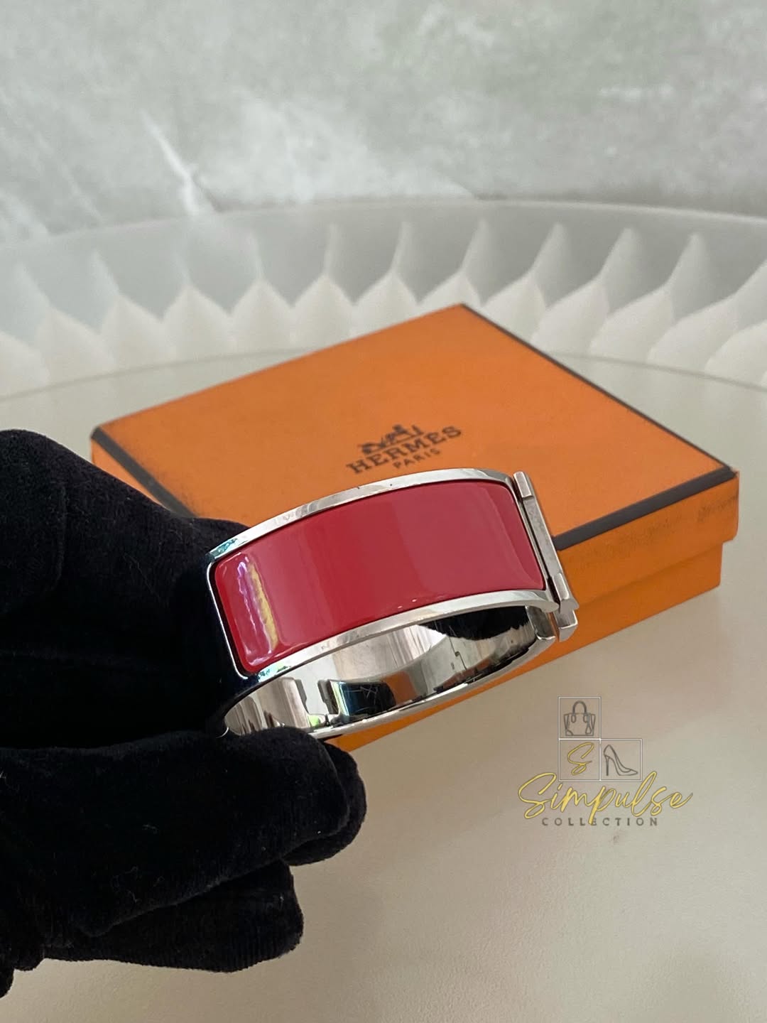 HERMES Clic Clac Wide Pm Size Red Enamel PHW