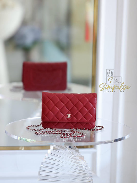 CHANEL Red Lambskin WOC SHW