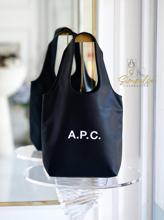A.P.C Small Ninon Black Leather Tote Bag