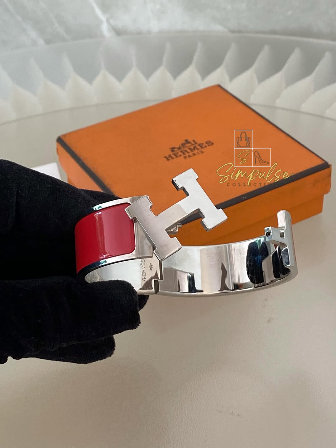 HERMES Clic Clac Wide Pm Size Red Enamel PHW