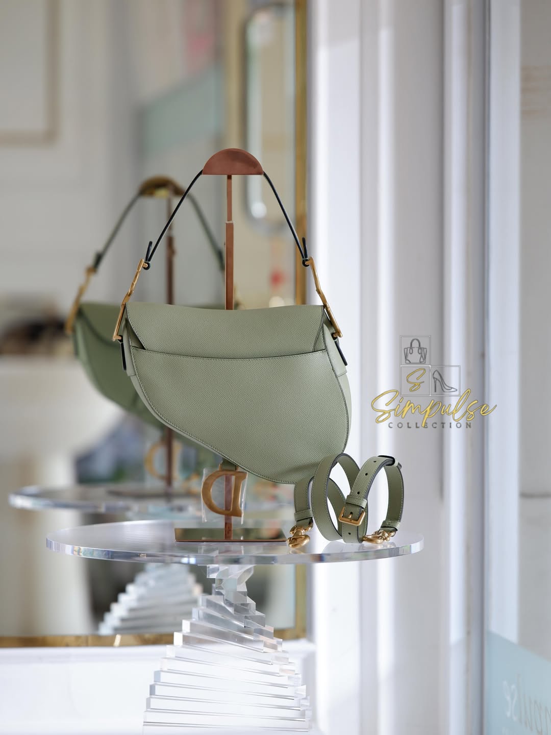 DIOR Medium Saddle Bag in Sage Green Grained Calfskin GHW