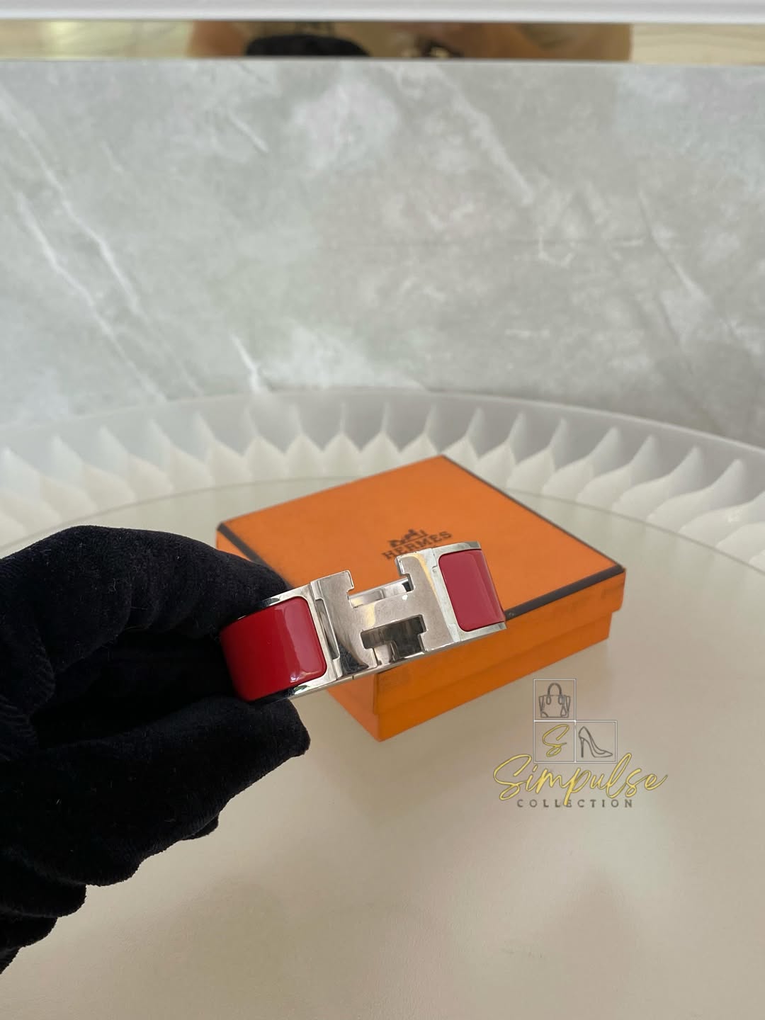 HERMES Clic Clac Wide Pm Size Red Enamel PHW