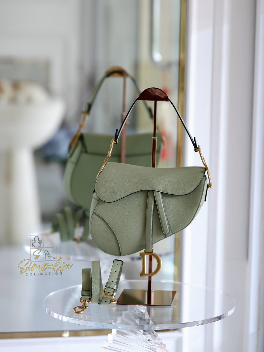 DIOR Medium Saddle Bag in Sage Green Grained Calfskin GHW