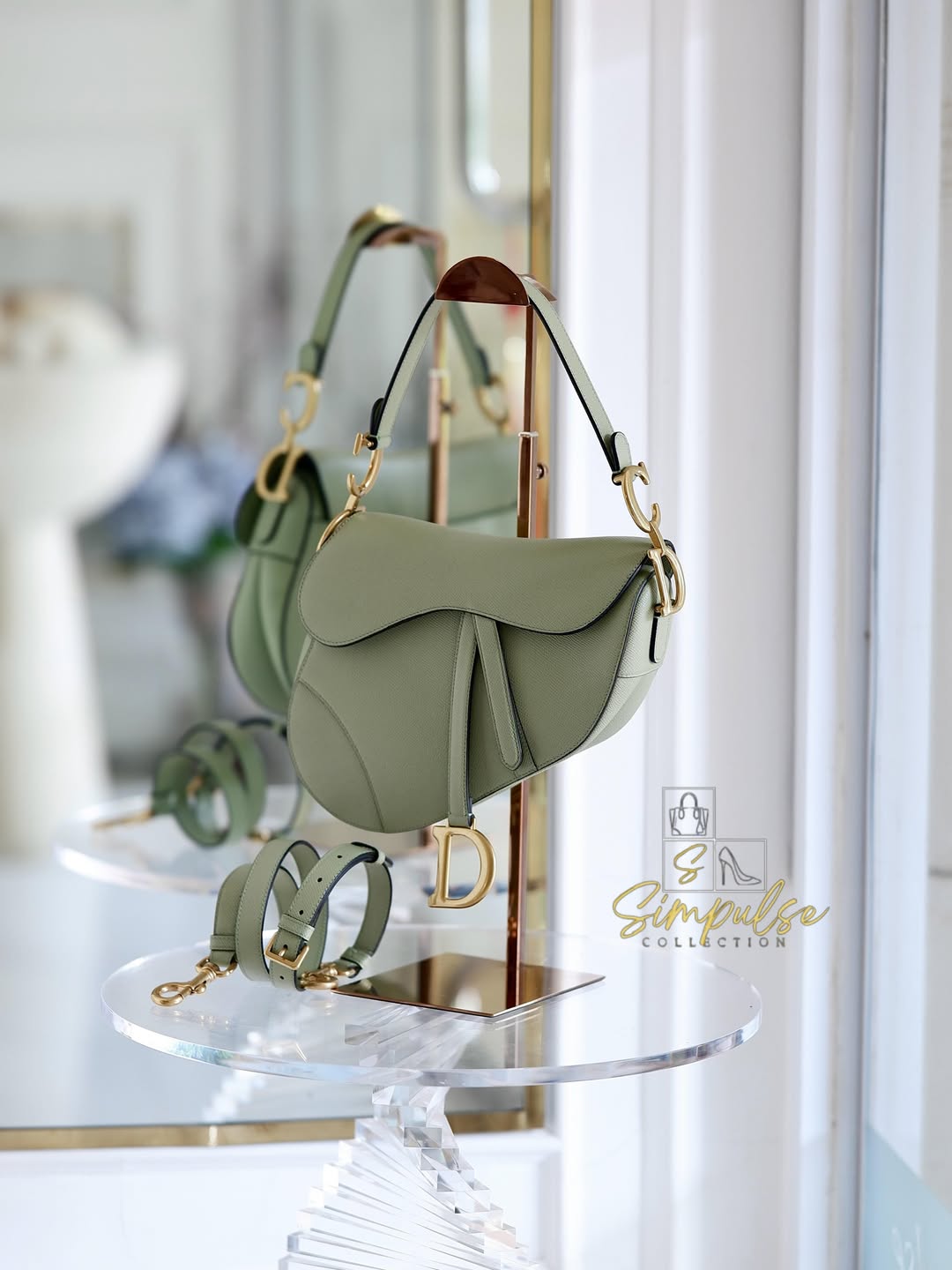 DIOR Medium Saddle Bag in Sage Green Grained Calfskin GHW