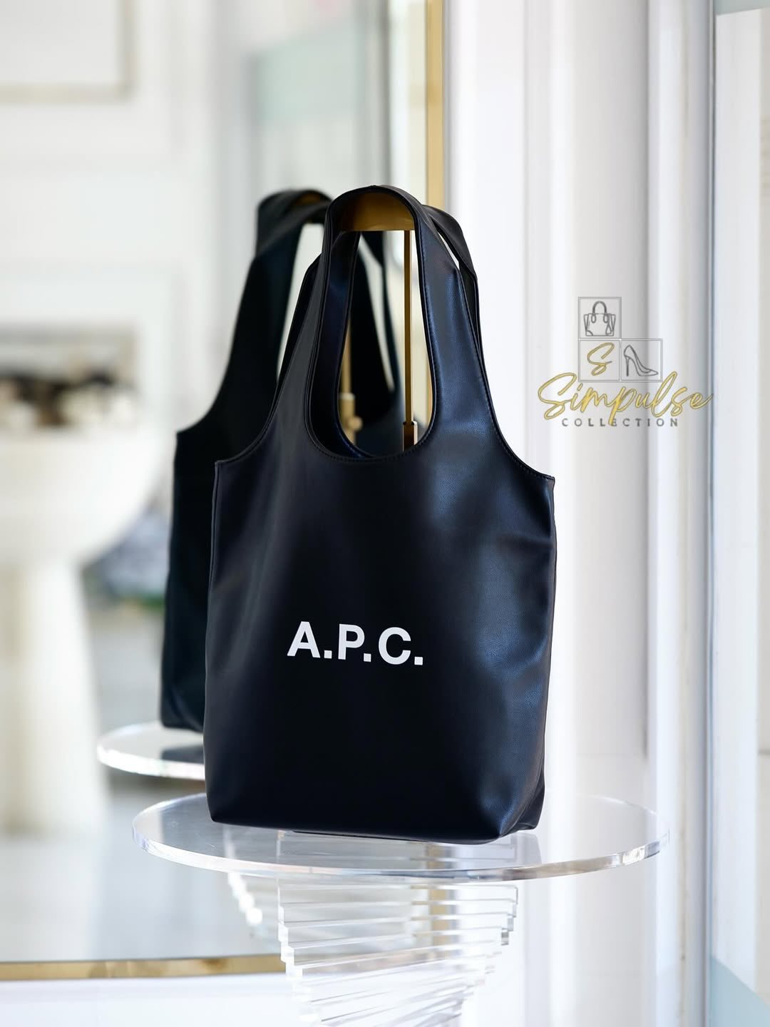 A.P.C Small Ninon Black Leather Tote Bag
