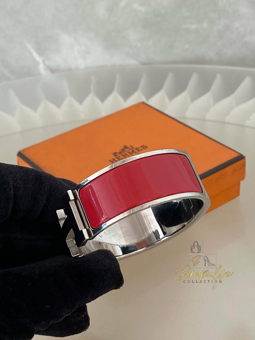 HERMES Clic Clac Wide Pm Size Red Enamel PHW