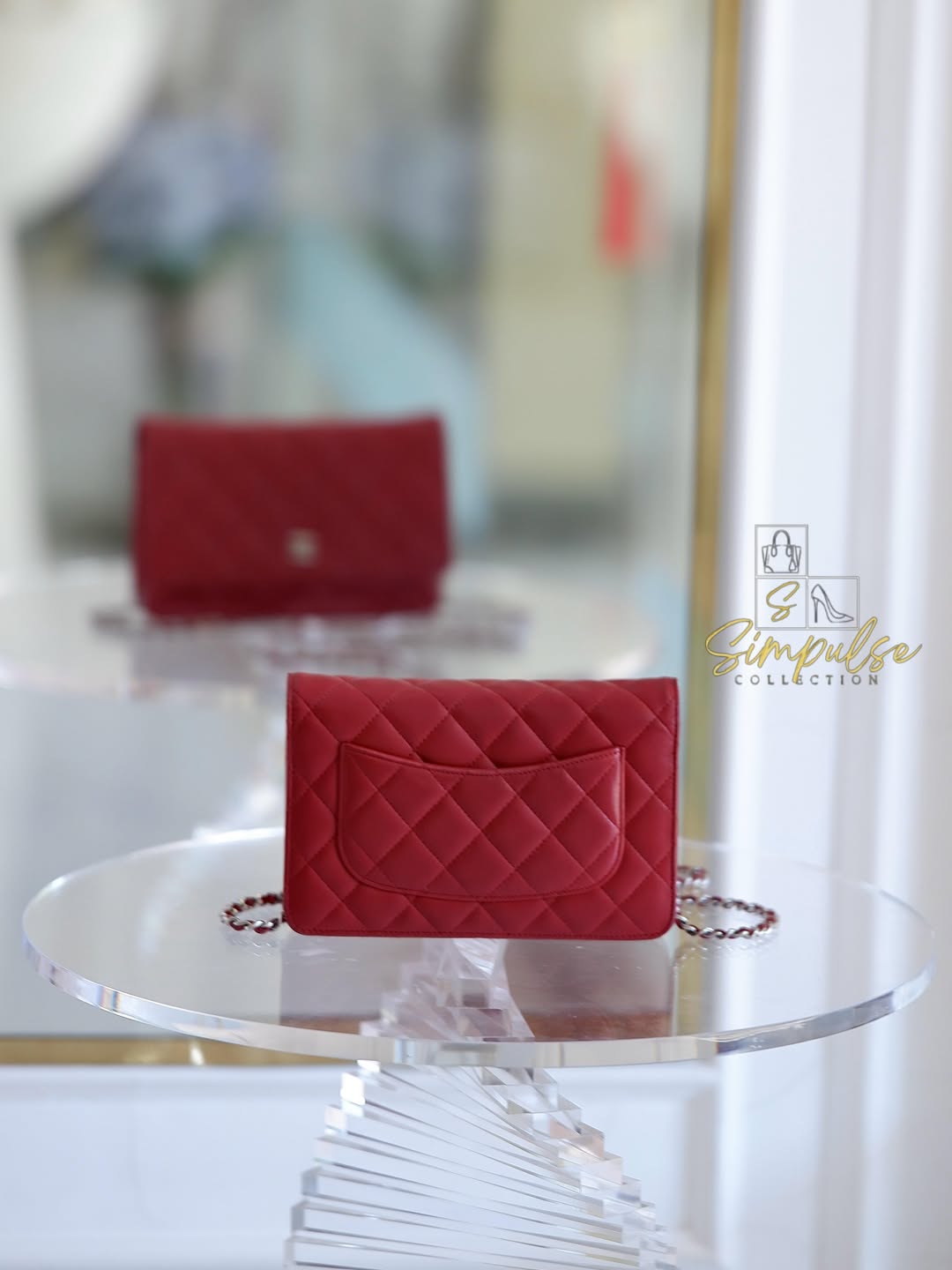 CHANEL Red Lambskin WOC SHW