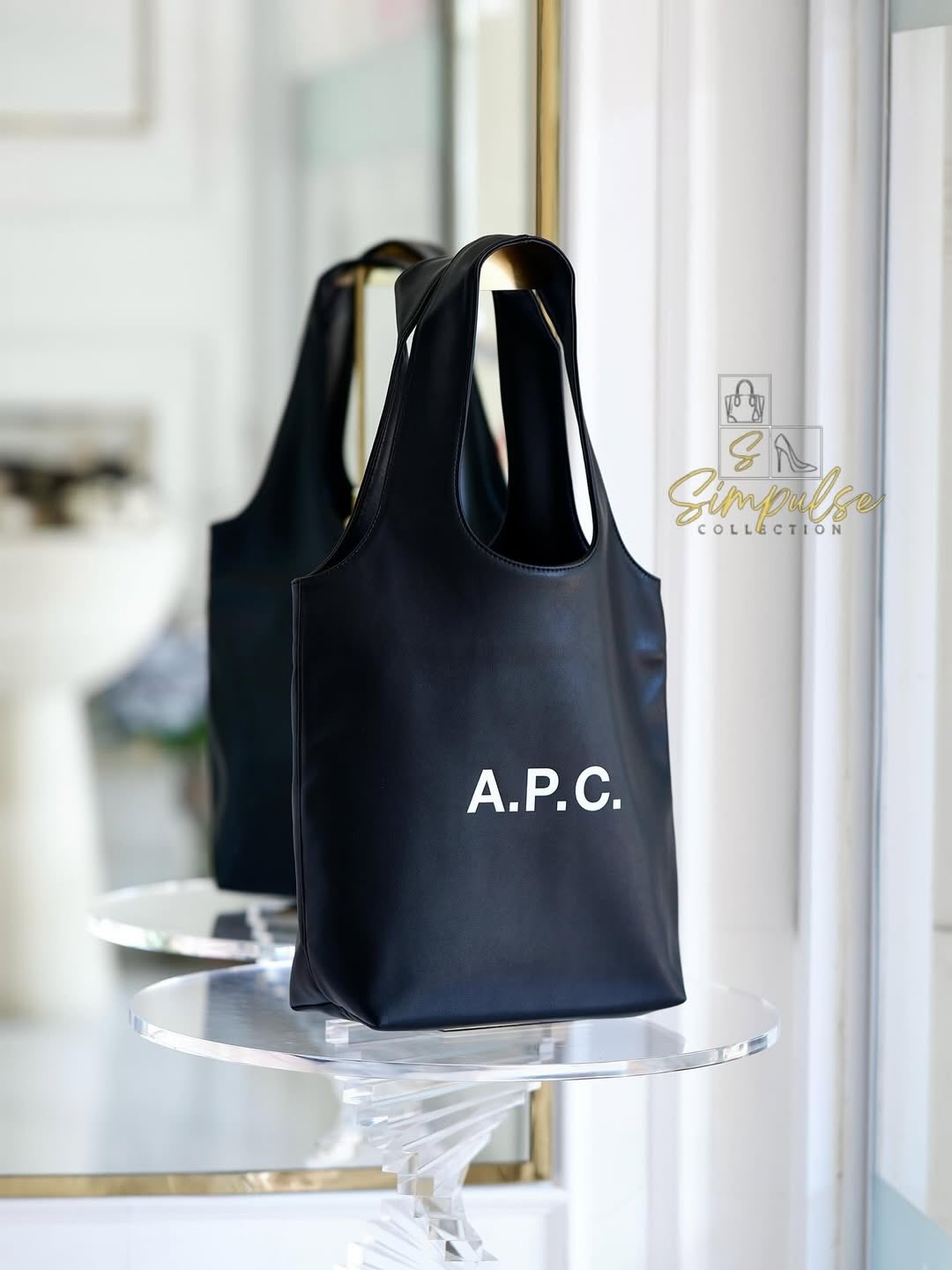 A.P.C Small Ninon Black Leather Tote Bag