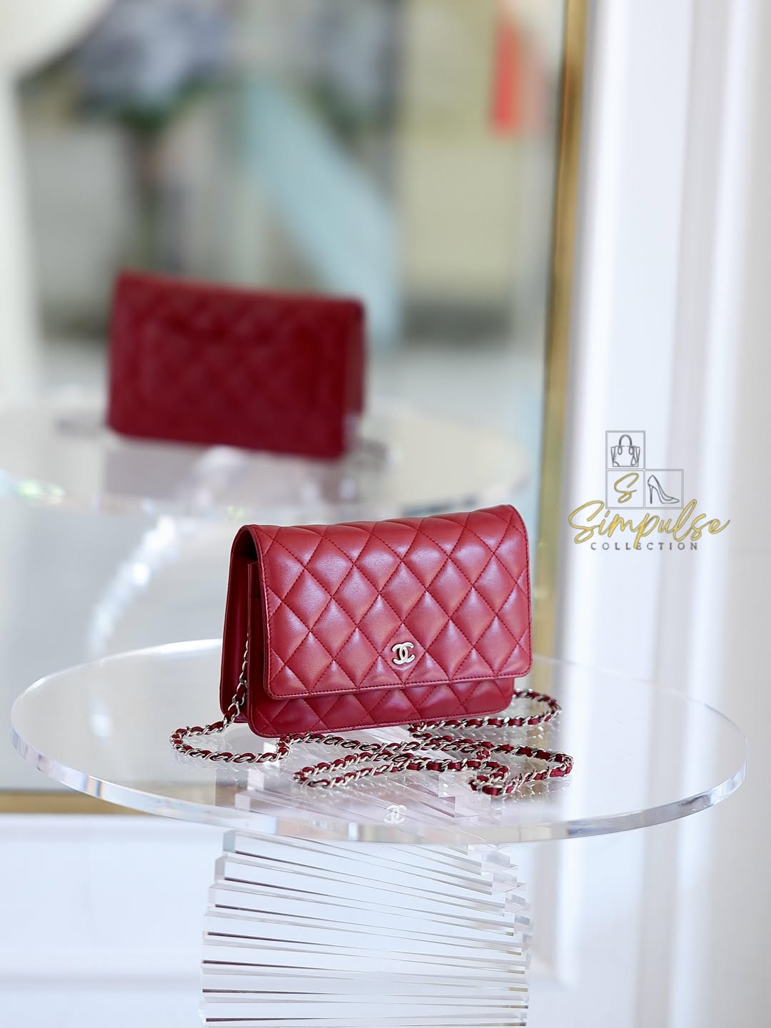 CHANEL Red Lambskin WOC SHW