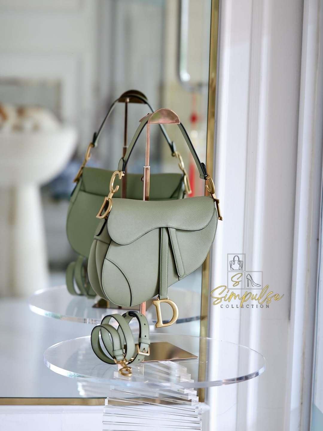 DIOR Medium Saddle Bag in Sage Green Grained Calfskin GHW