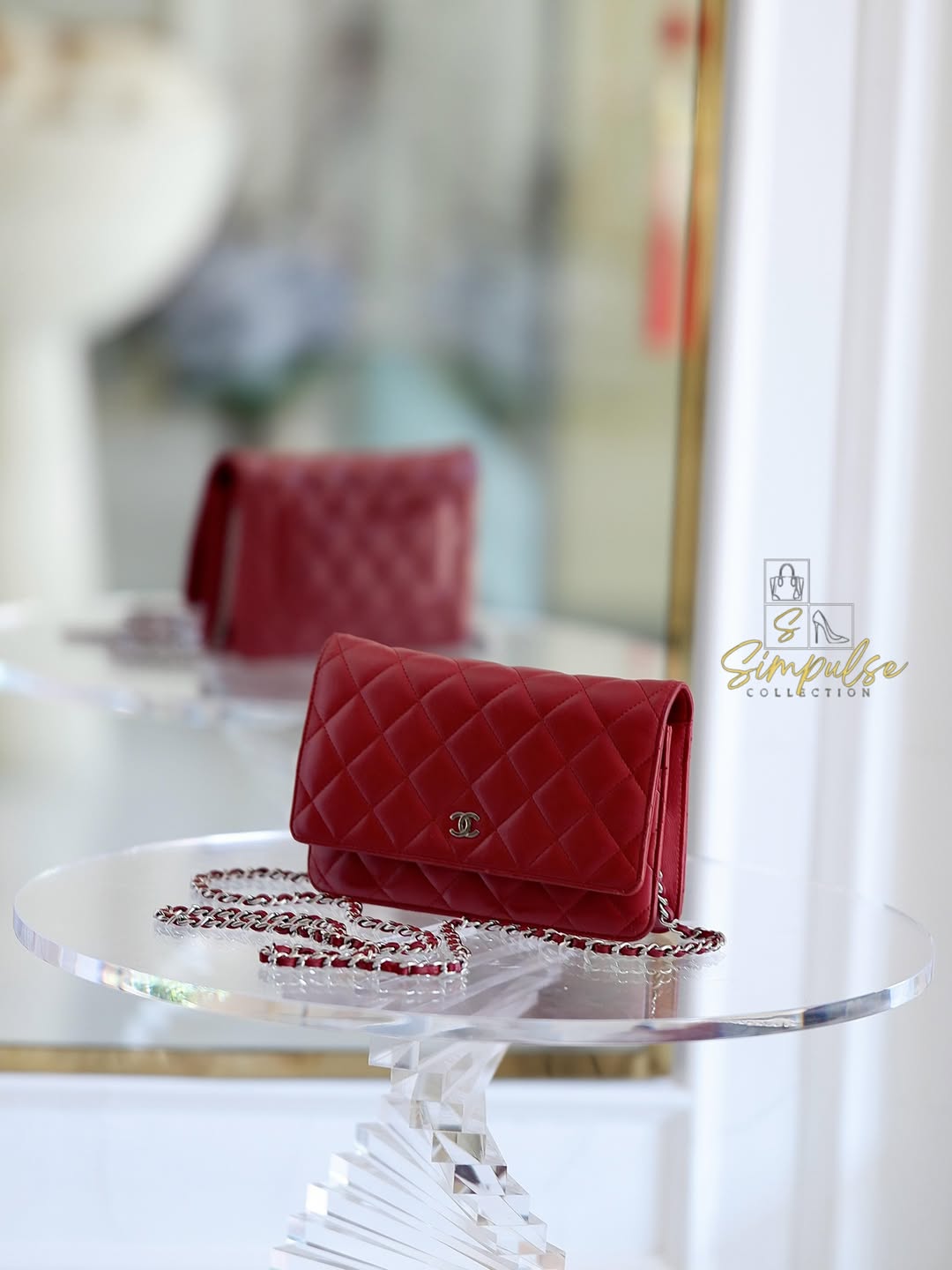 CHANEL Red Lambskin WOC SHW