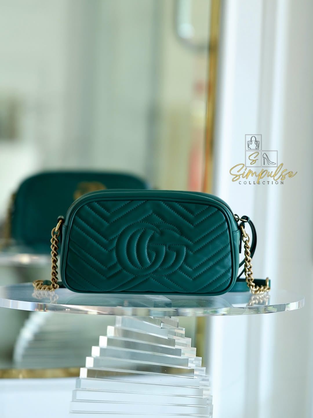 Gucci Marmont Calfskin Matelasse Small Gg Green