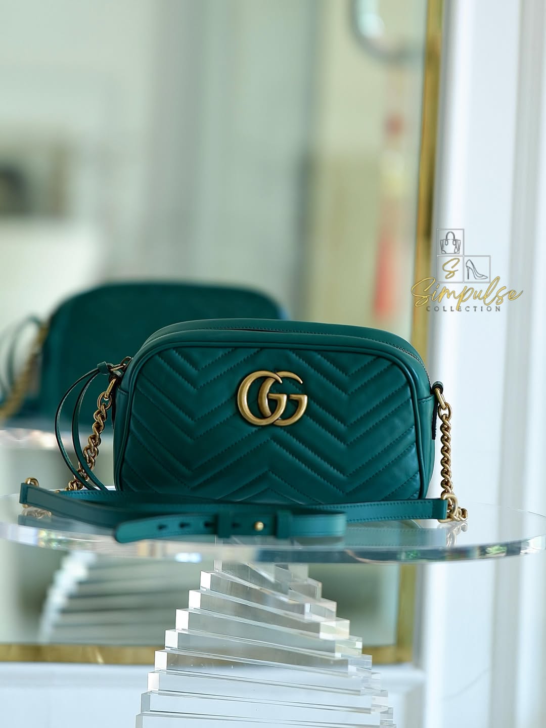 Gucci Marmont Calfskin Matelasse Small Gg Green