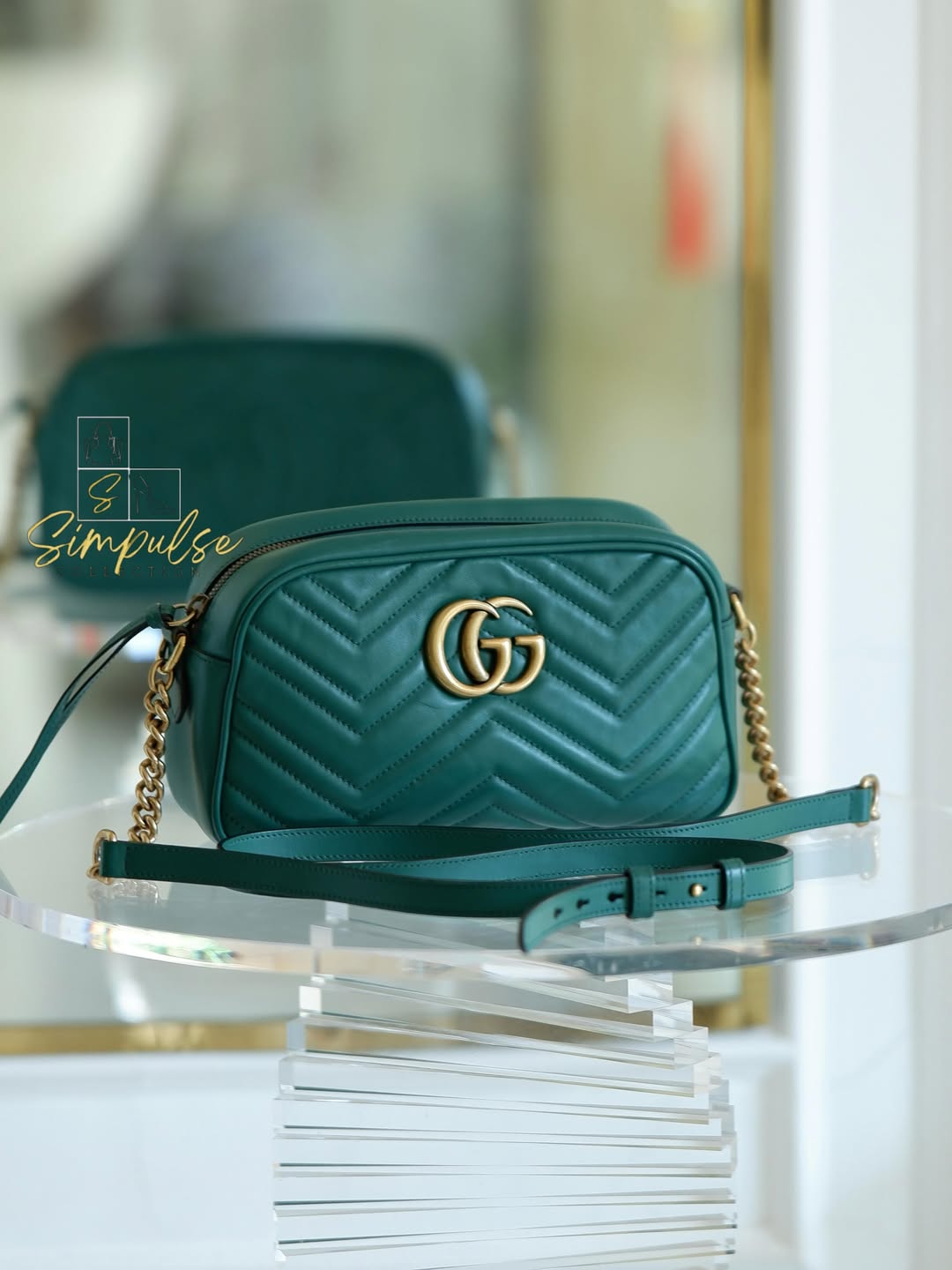 Gucci Marmont Calfskin Matelasse Small Gg Green