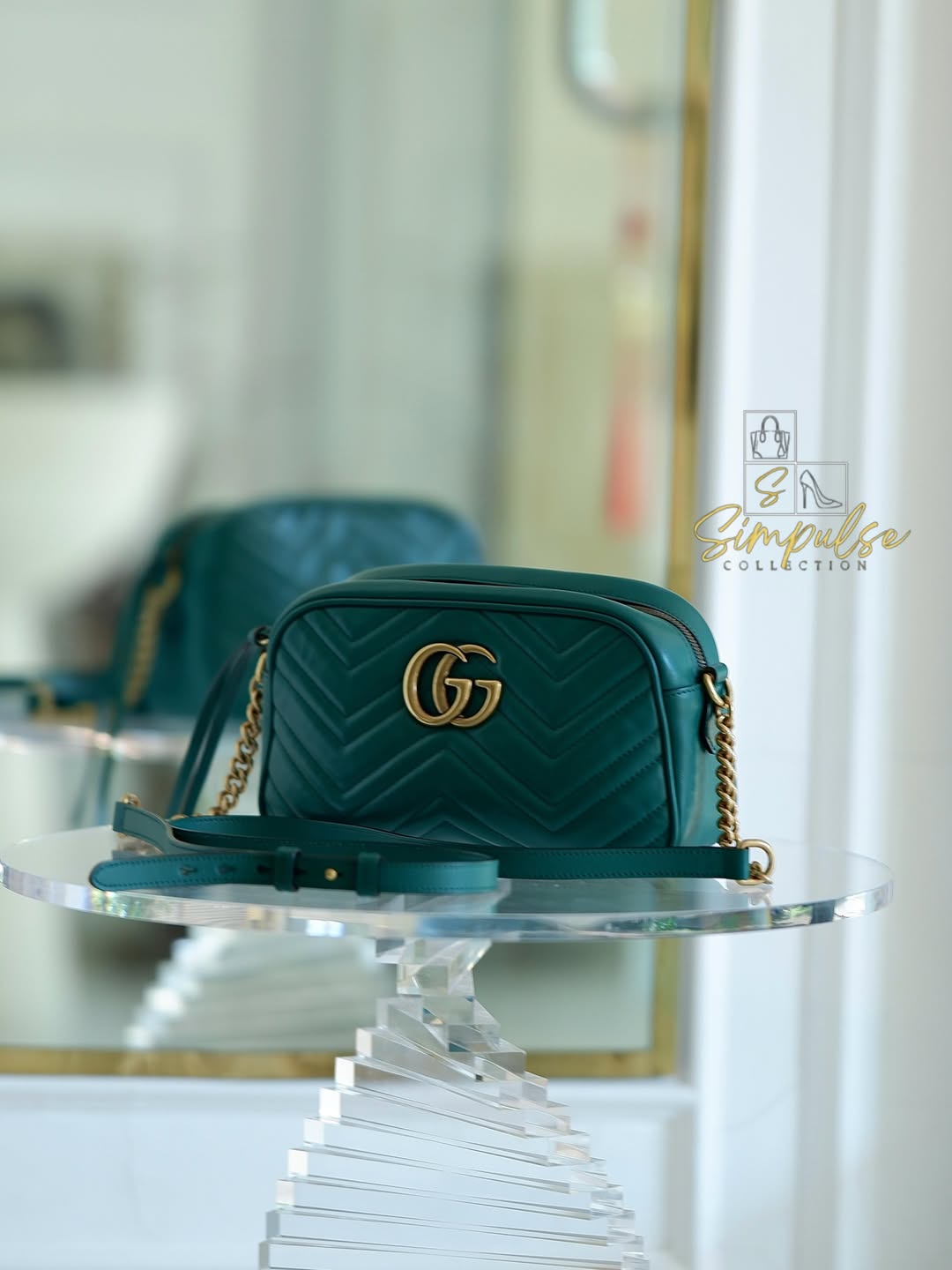 Gucci Marmont Calfskin Matelasse Small Gg Green