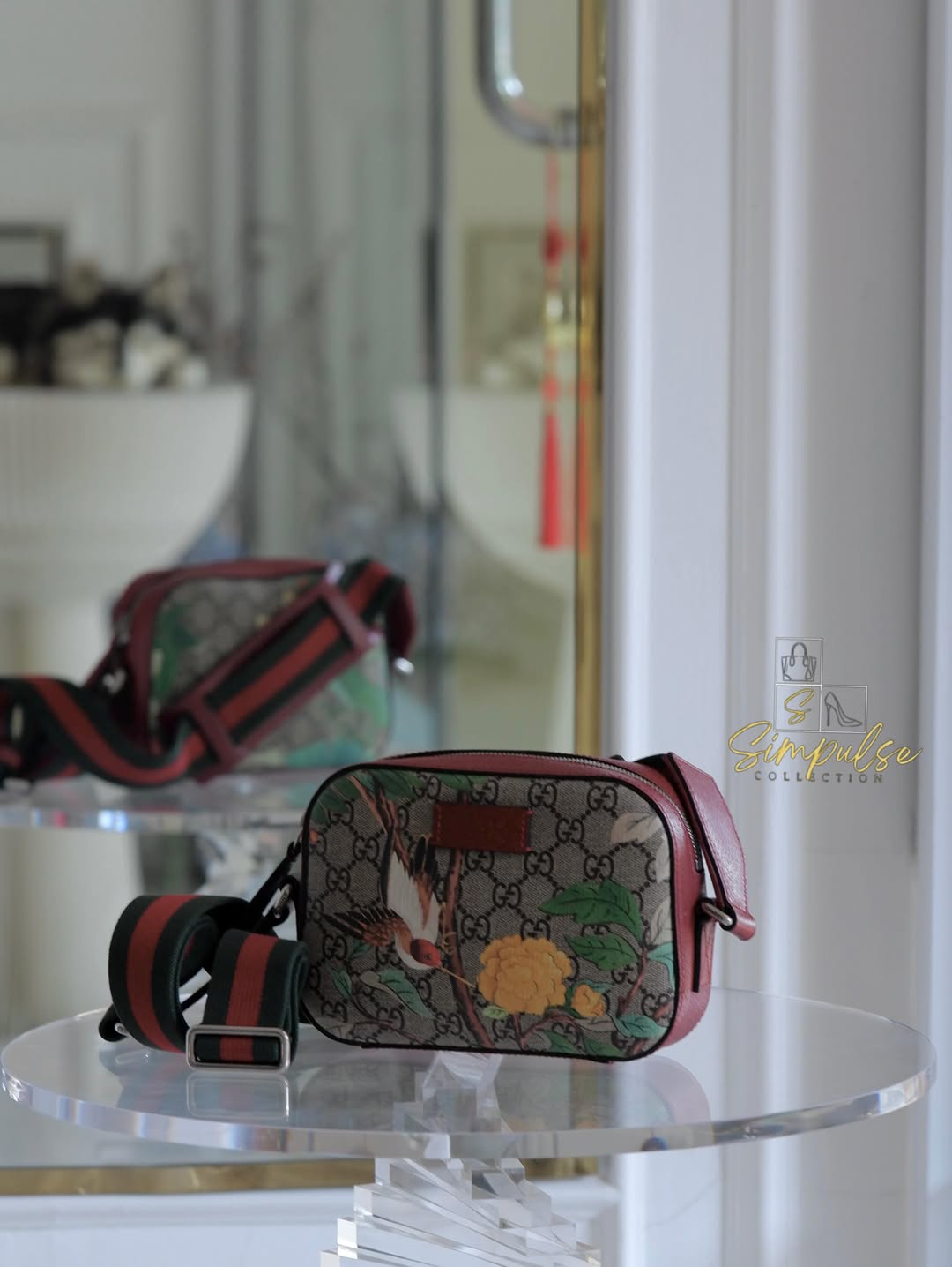 Gucci GG Supreme Monogram Tian Web Small Camera Bag