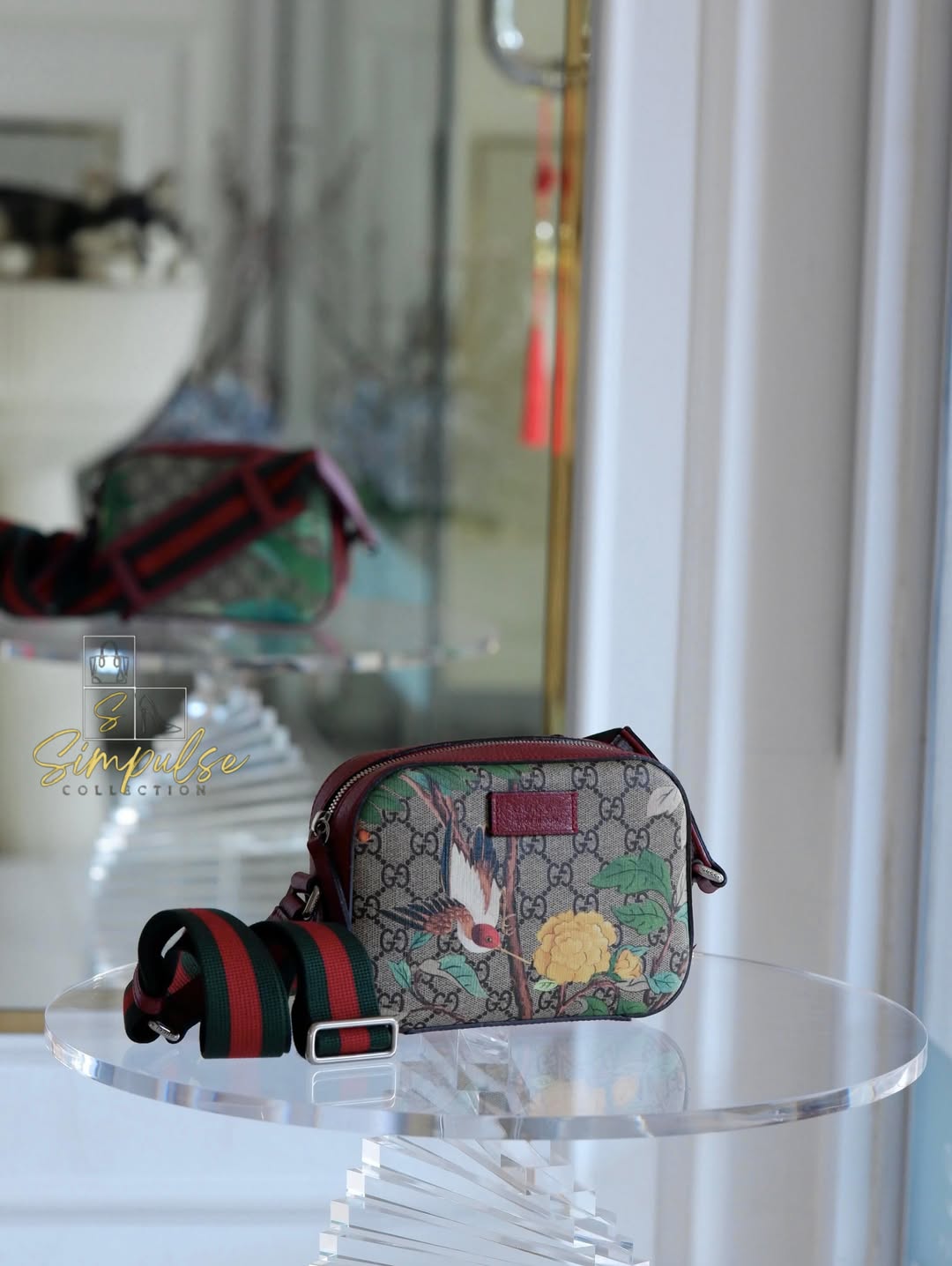 Gucci GG Supreme Monogram Tian Web Small Camera Bag