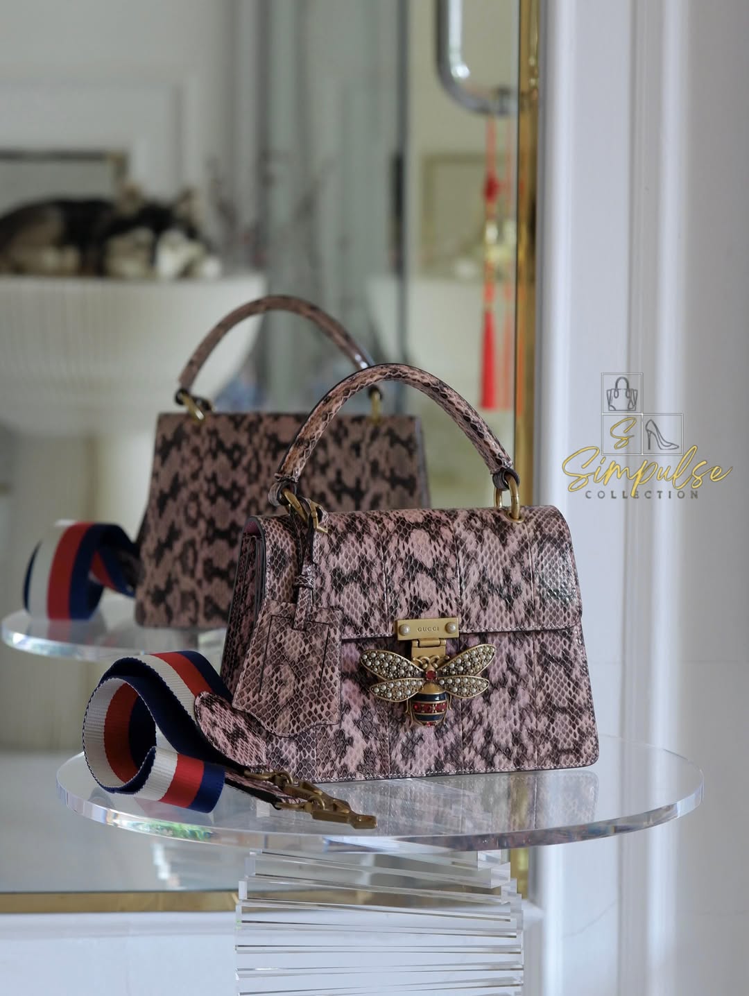 Gucci Queen Margaret Small Snakeskin Top Handle in Pink