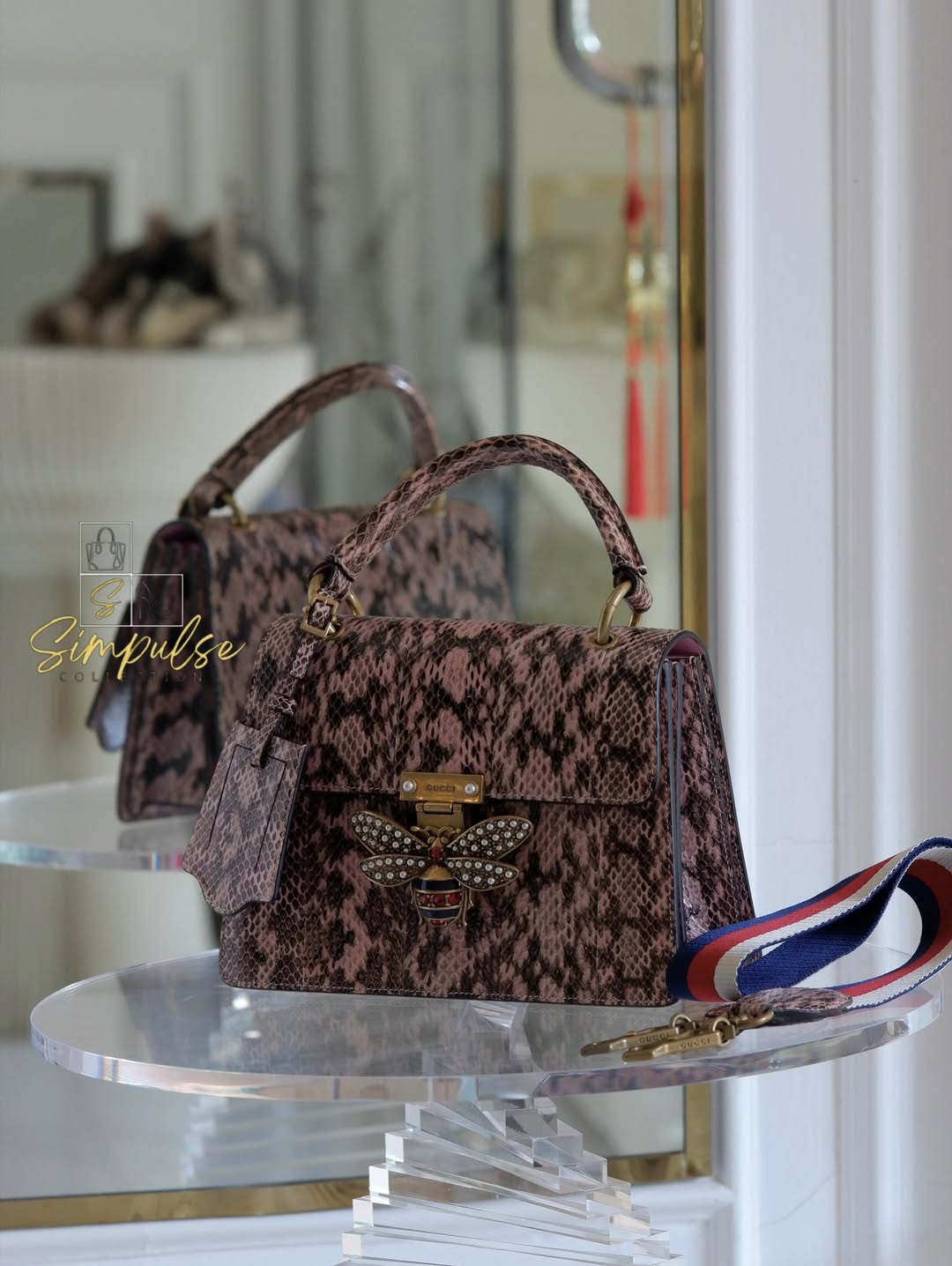 Gucci Queen Margaret Small Snakeskin Top Handle in Pink