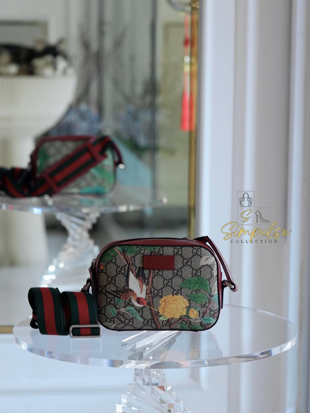 Gucci GG Supreme Monogram Tian Web Small Camera Bag
