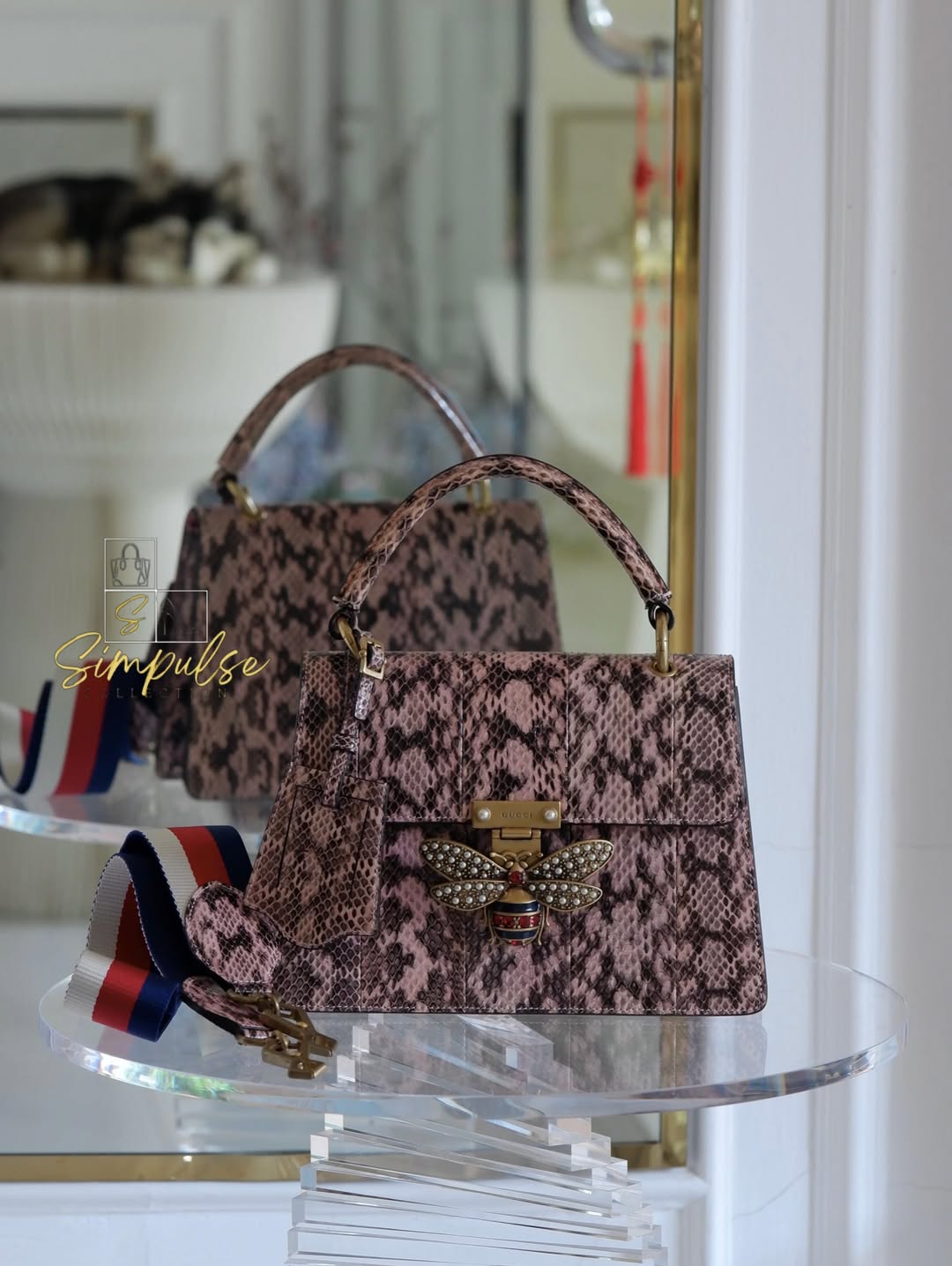 Gucci Queen Margaret Small Snakeskin Top Handle in Pink
