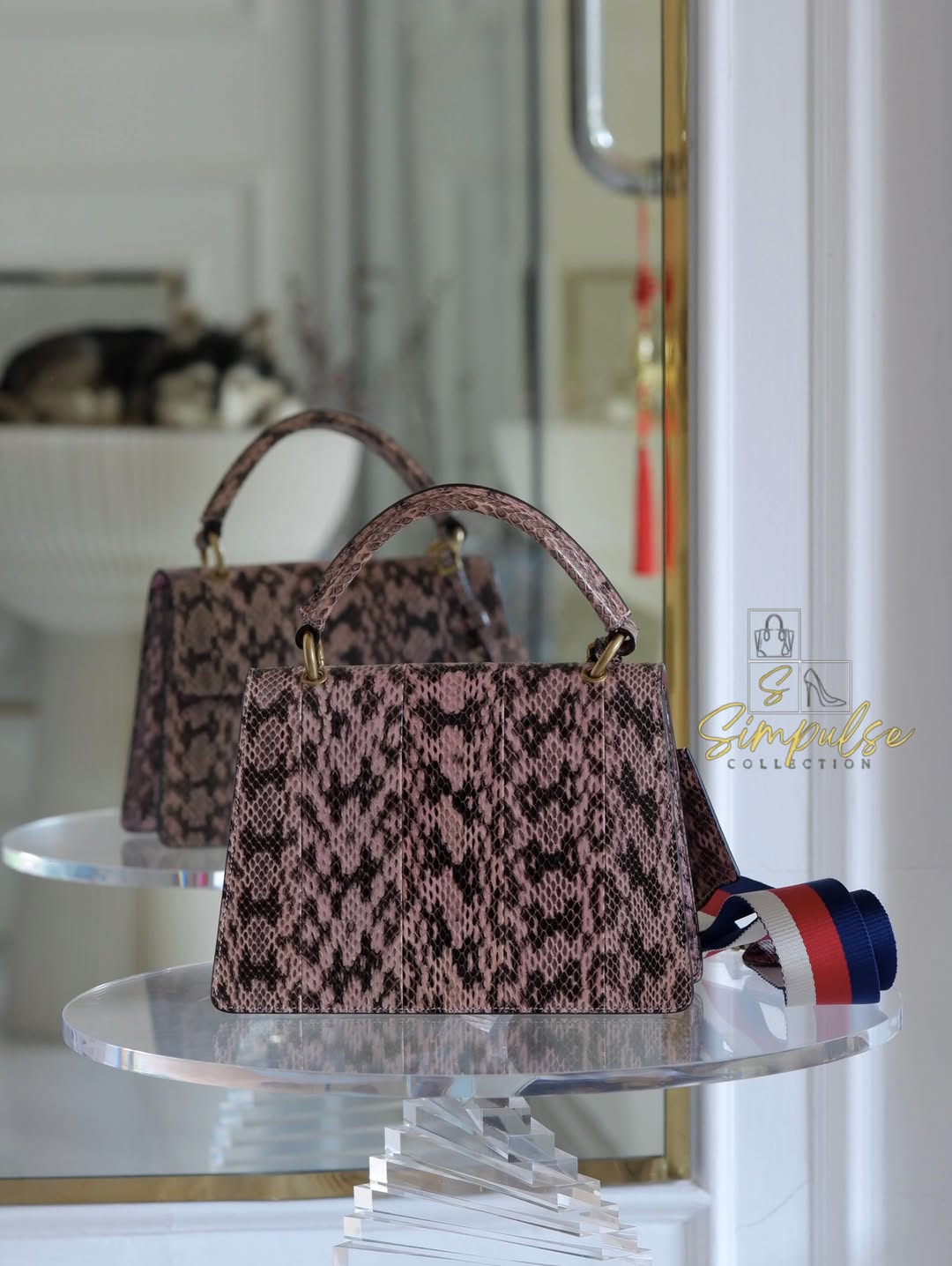 Gucci Queen Margaret Small Snakeskin Top Handle in Pink