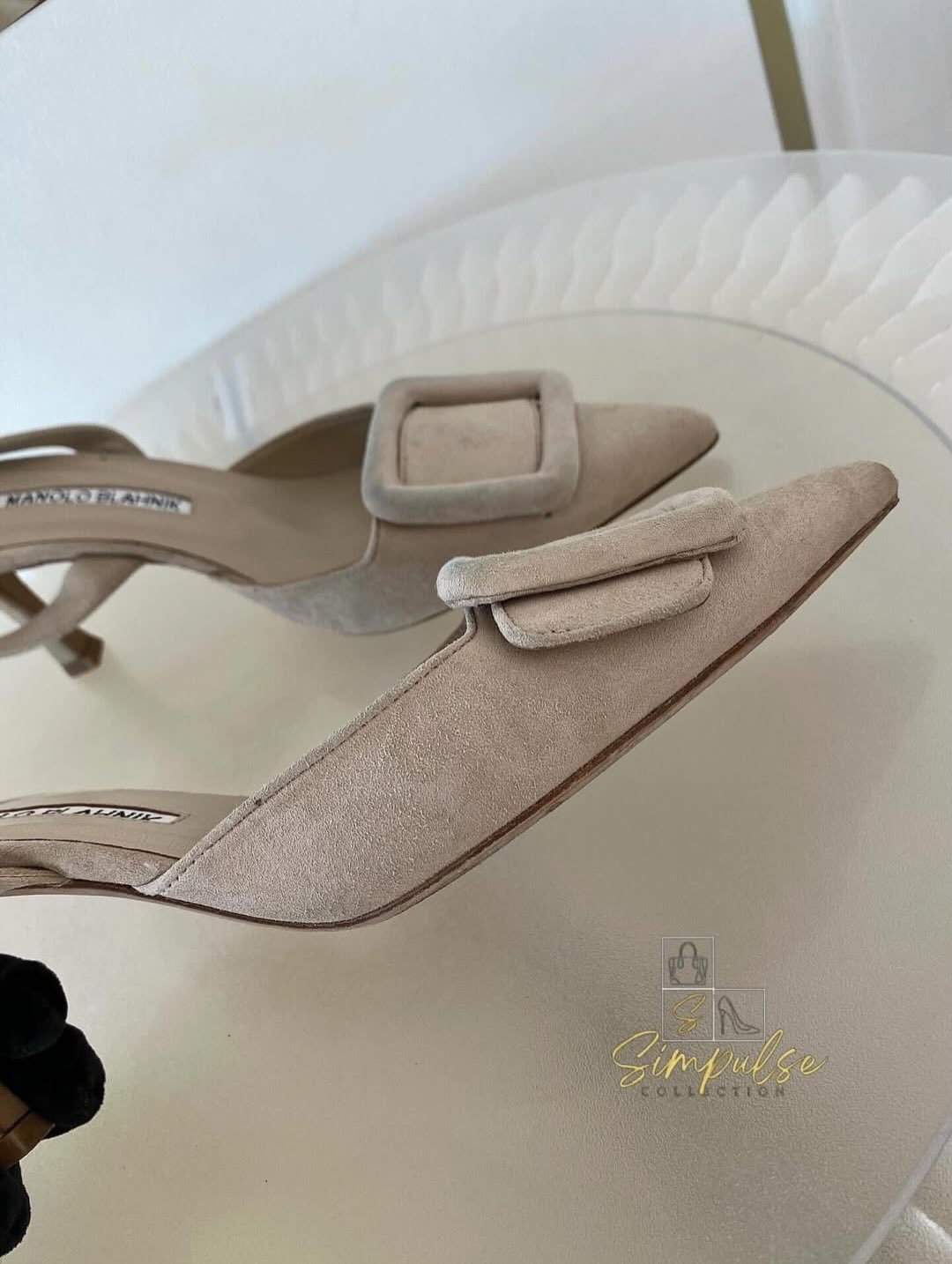 Manolo Blahnik Maysil Suede Slingback Pumps