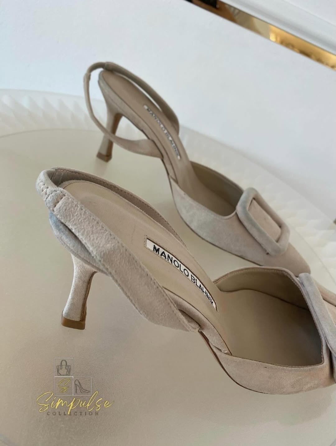 Manolo Blahnik Maysil Suede Slingback Pumps