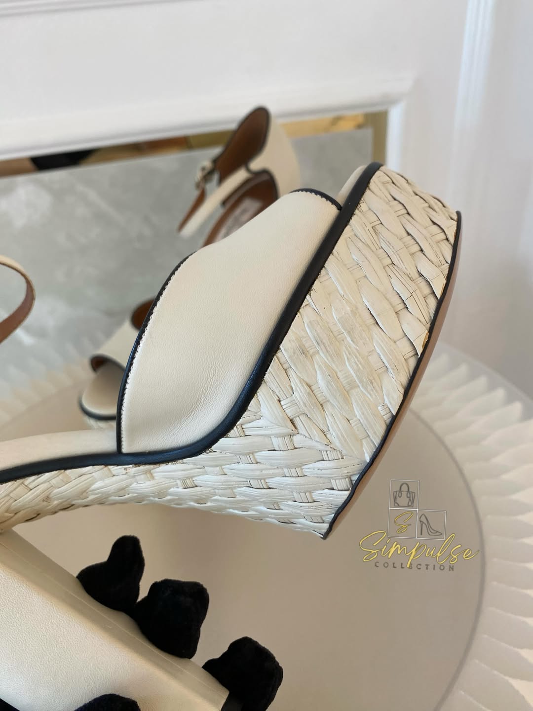 VLTN Cream Leather Platform Ankle Strap Pumps